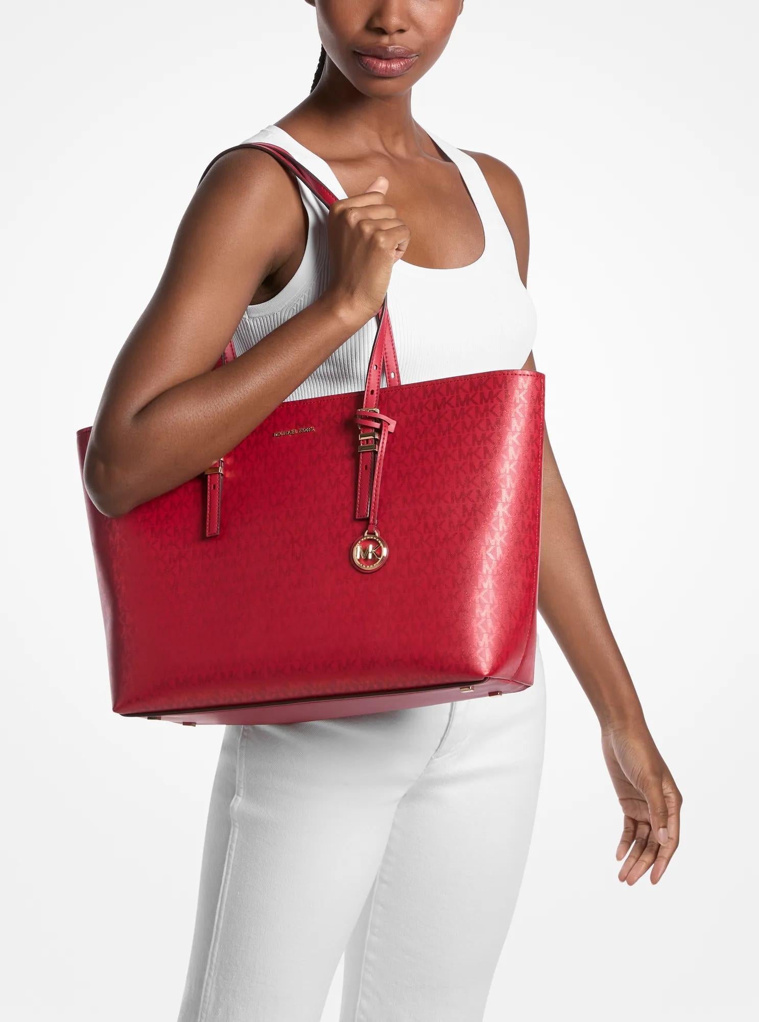Quinn Large Metallic Signature Logo Tote Bag Designer Handbag Fashion Shoulder Bag