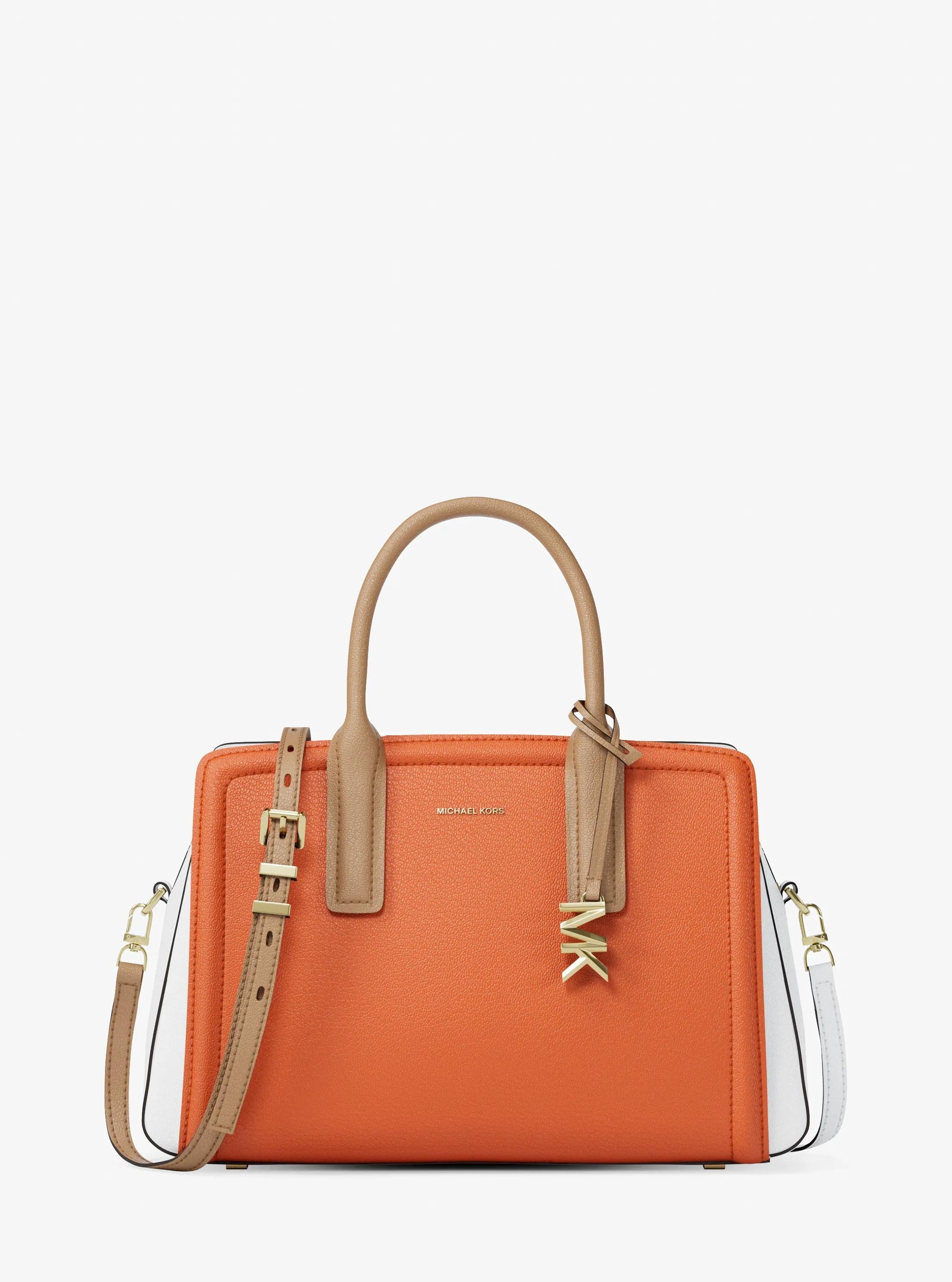 Laila Medium Color-Block Pebbled Leather Satchel Designer Handbag Fashion Shoulder Bag