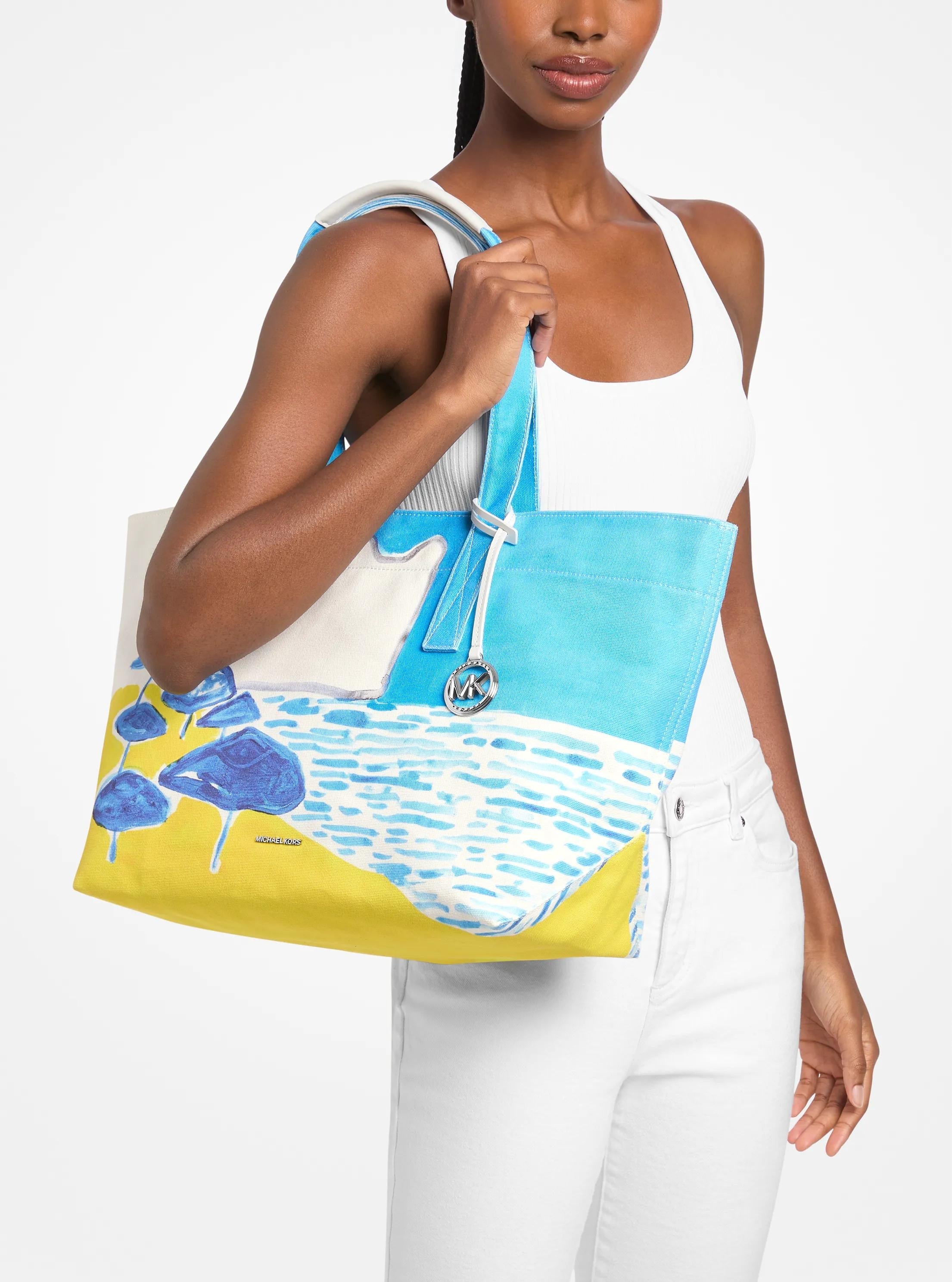 Michael Kors X Christina Zimpel Large Cotton Canvas Tote Bag Designer Handbag Fashion Shoulder Bag