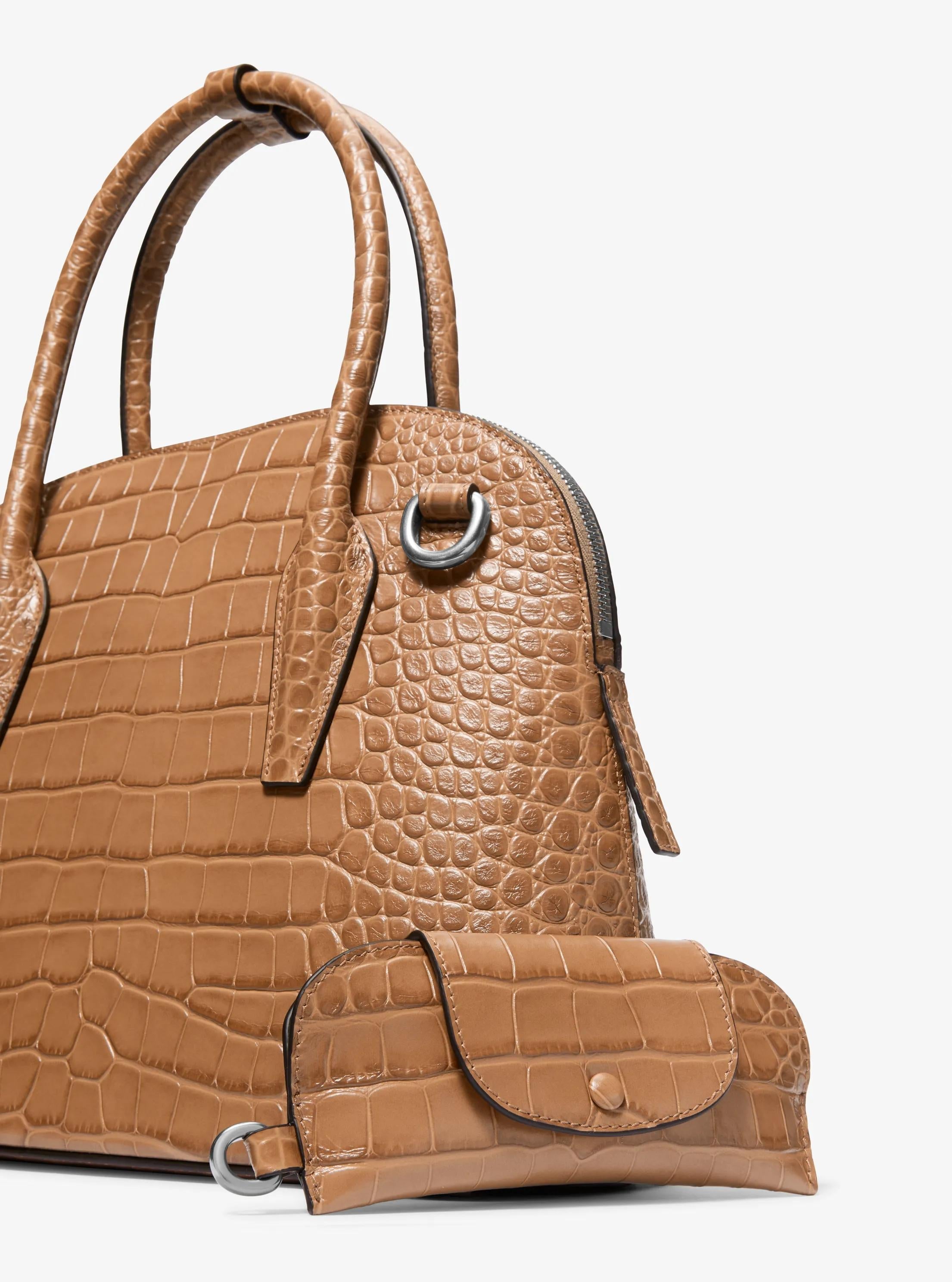 Kaitlin Medium Crocodile Embossed Leather Dome Satchel Designer Handbag Fashion Shoulder Bag