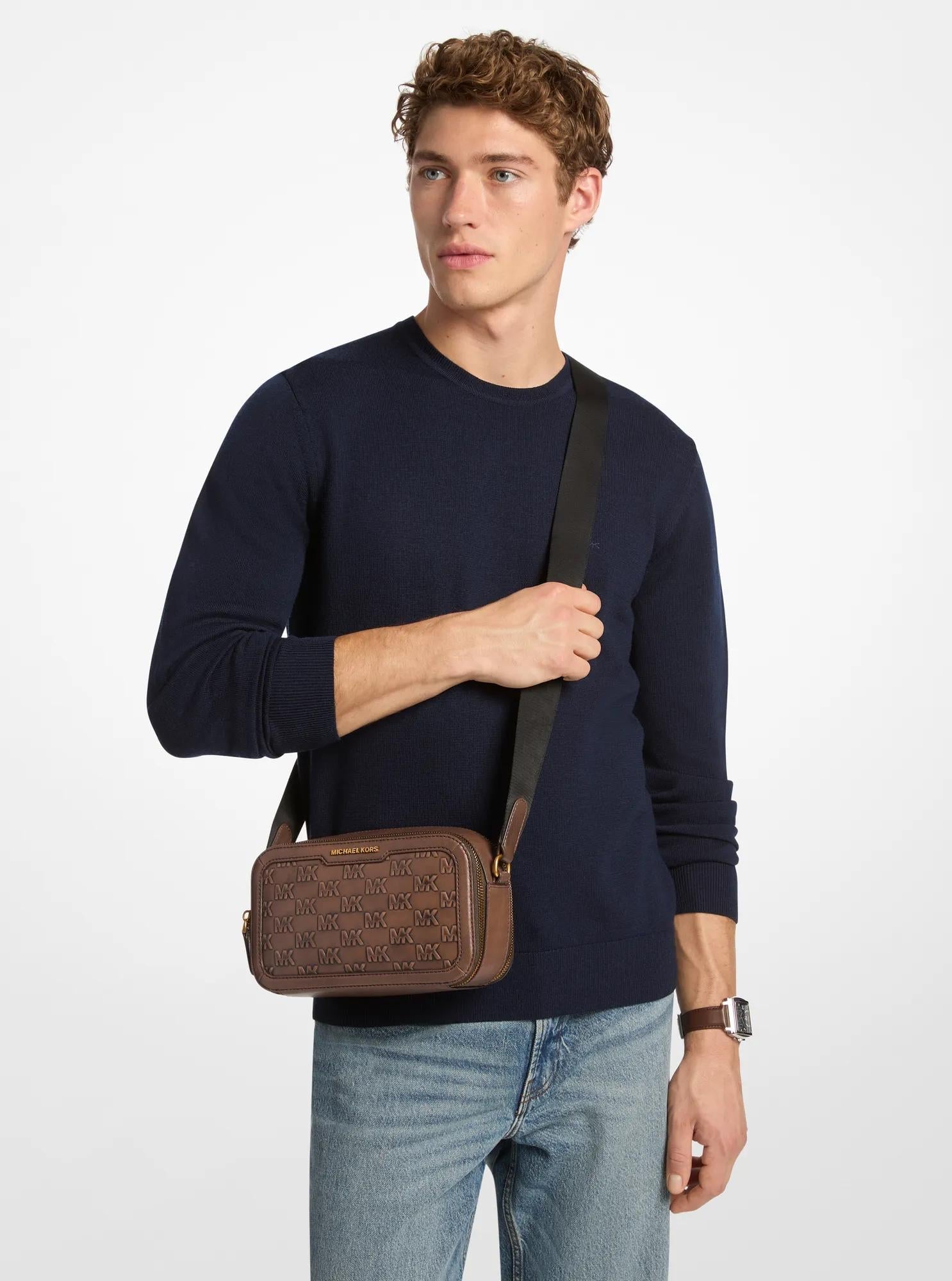 Hudson Logo Embossed Burnished Leather Crossbody Bag Designer Handbag Fashion Shoulder Bag