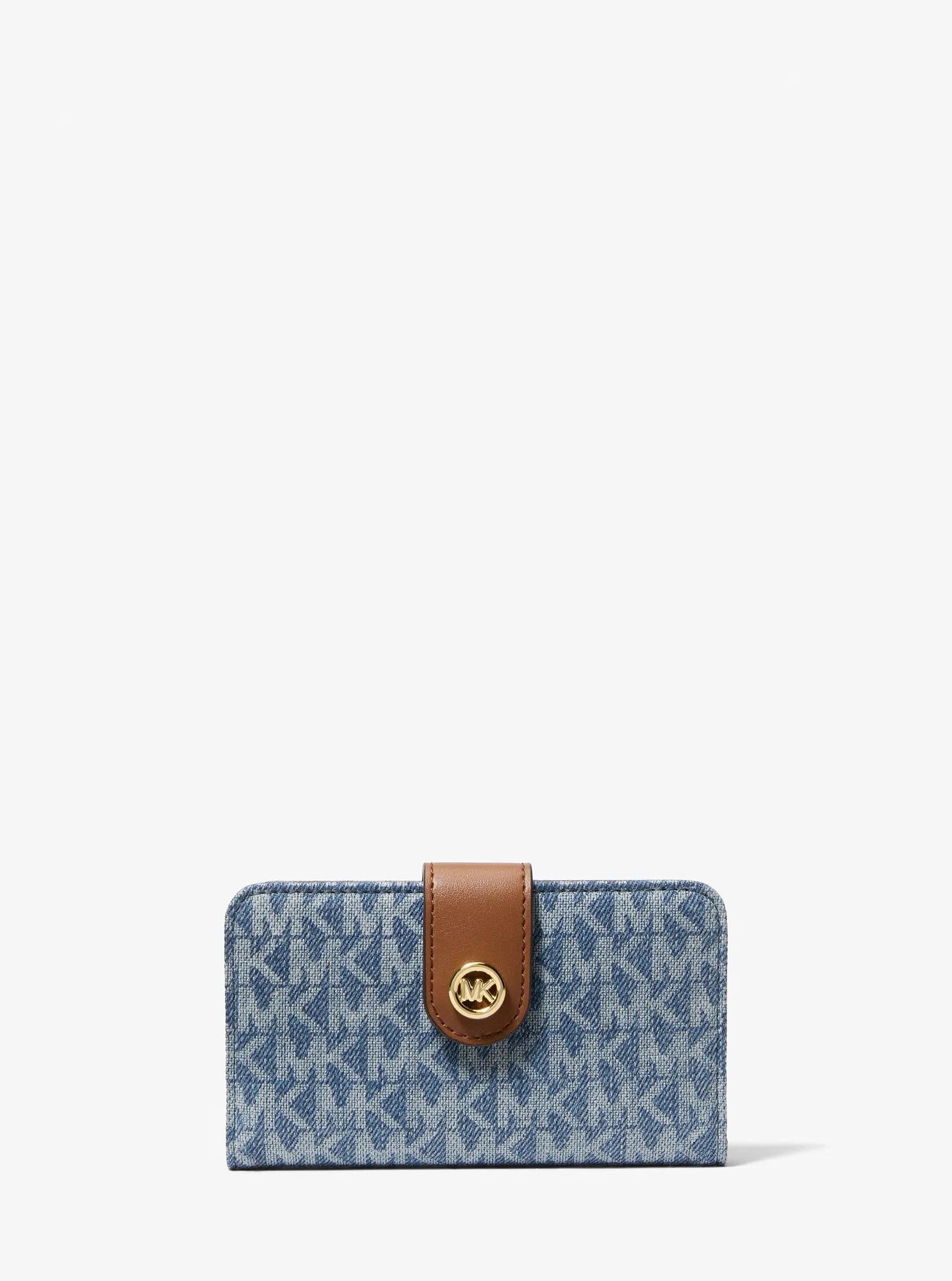 MK Pop Charm Medium Signature Logo Print Denim Wallet Designer Wallet Card Holder