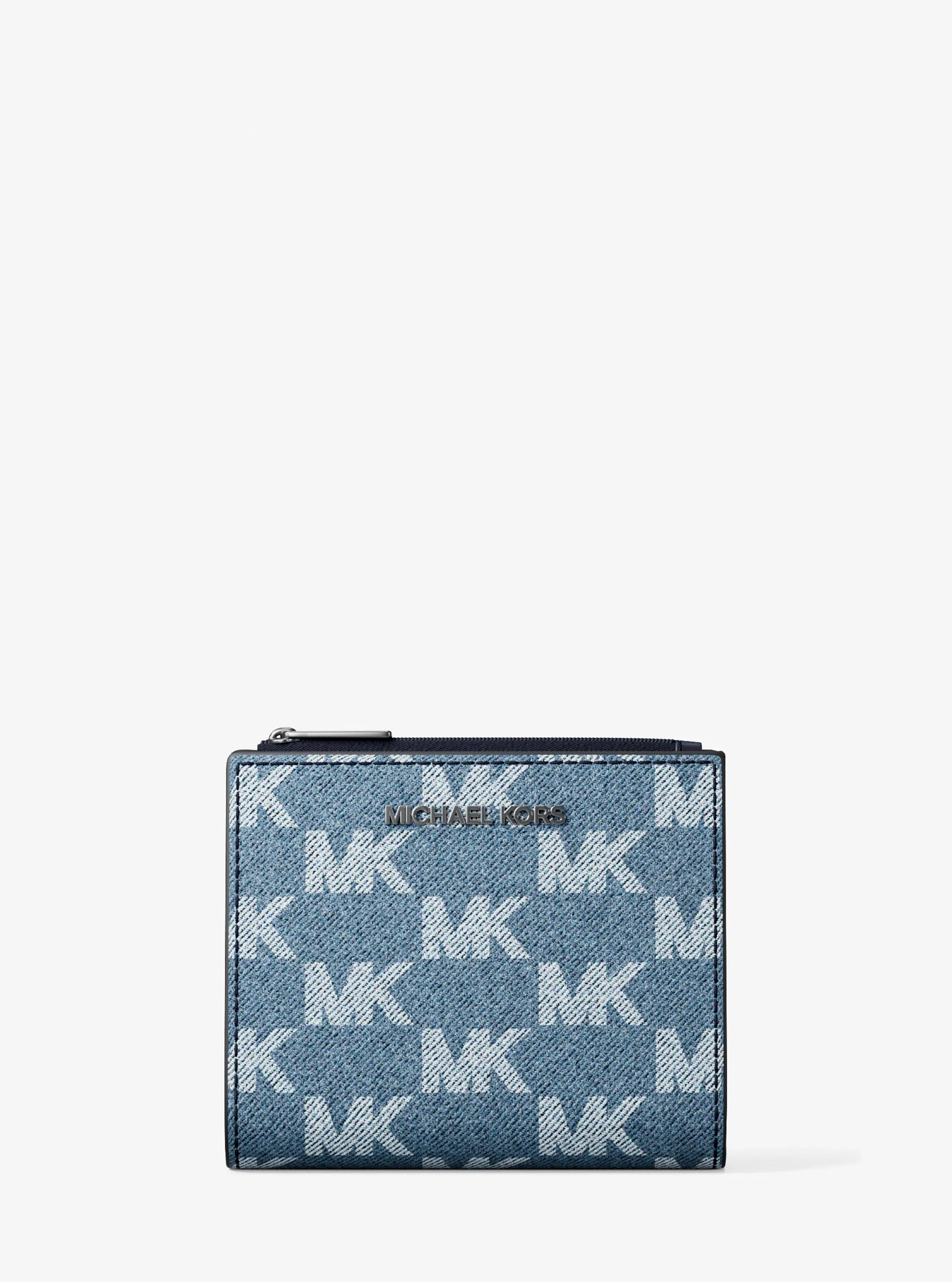 Cooper Medium Logo Jacquard Denim Zip Wallet Designer Wallet Card Holder