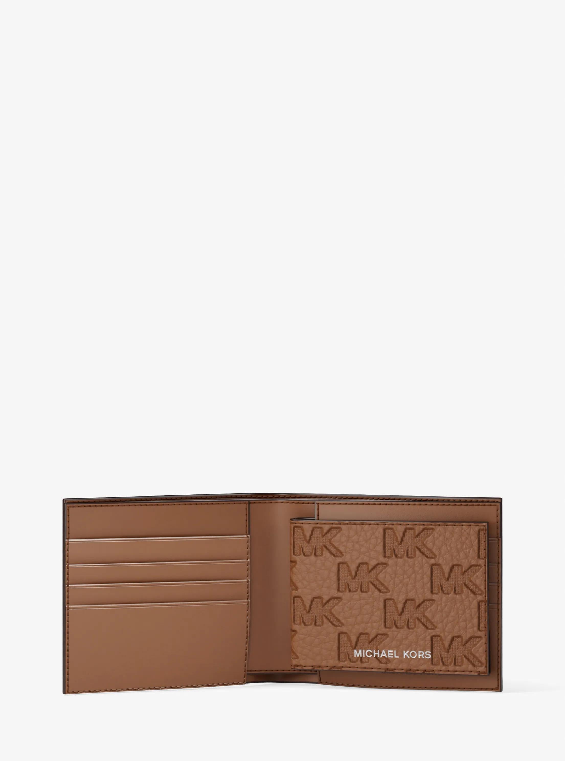 Hudson Logo Embossed Leather Billfold Wallet and Passcase Designer Wallet Card Holder