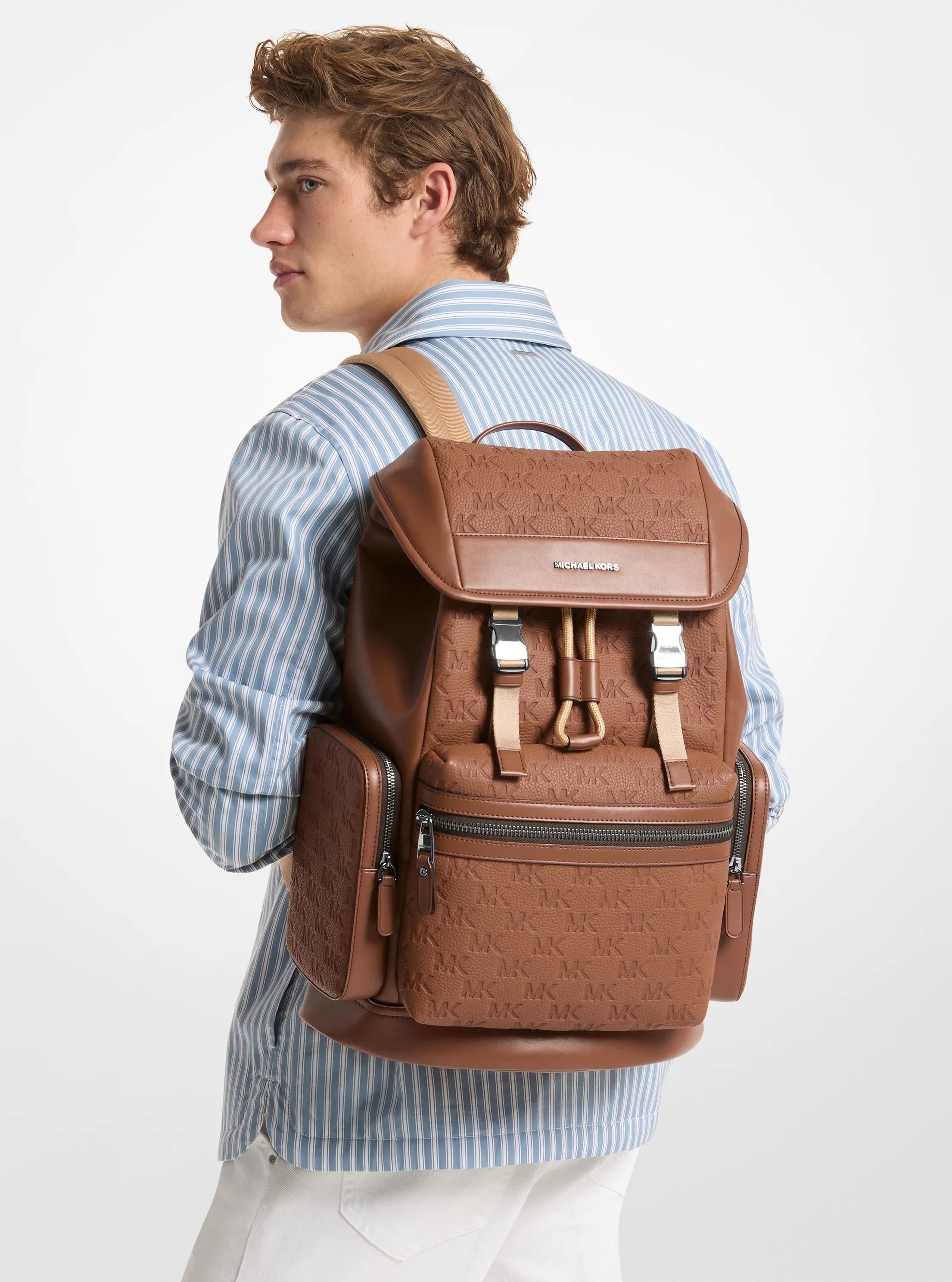 Jet Set Logo Embossed Pebbled Leather Backpack Popular Style Fashion Accessory