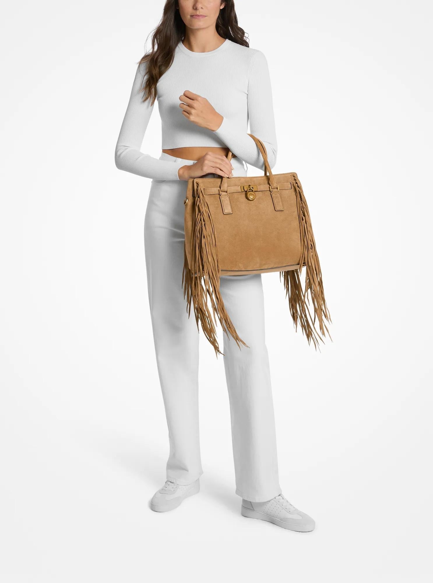 Hamilton Moderne Large Fringed Suede Satchel Designer Handbag Fashion Shoulder Bag