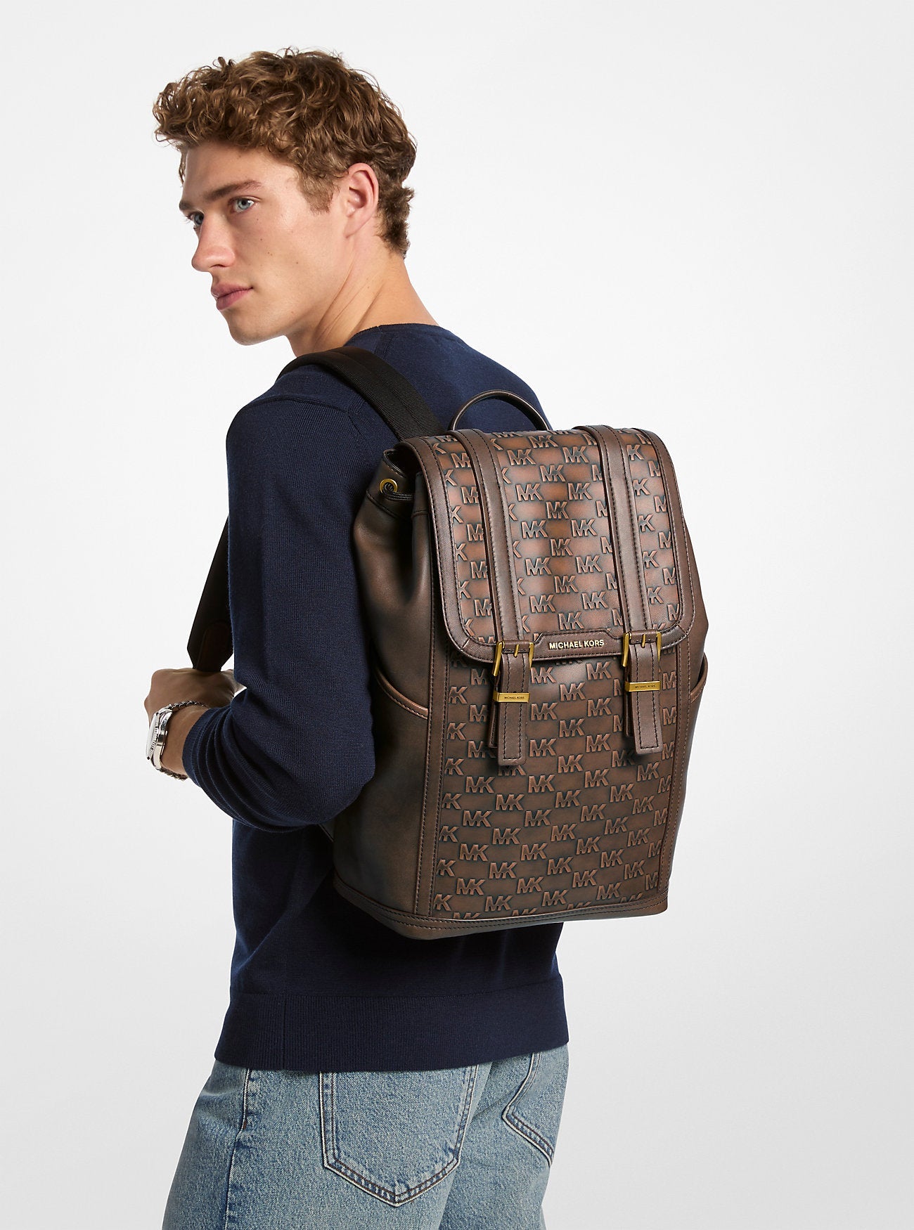Colby Medium Logo Embossed Burnished Leather Backpack Popular Style Fashion Accessory