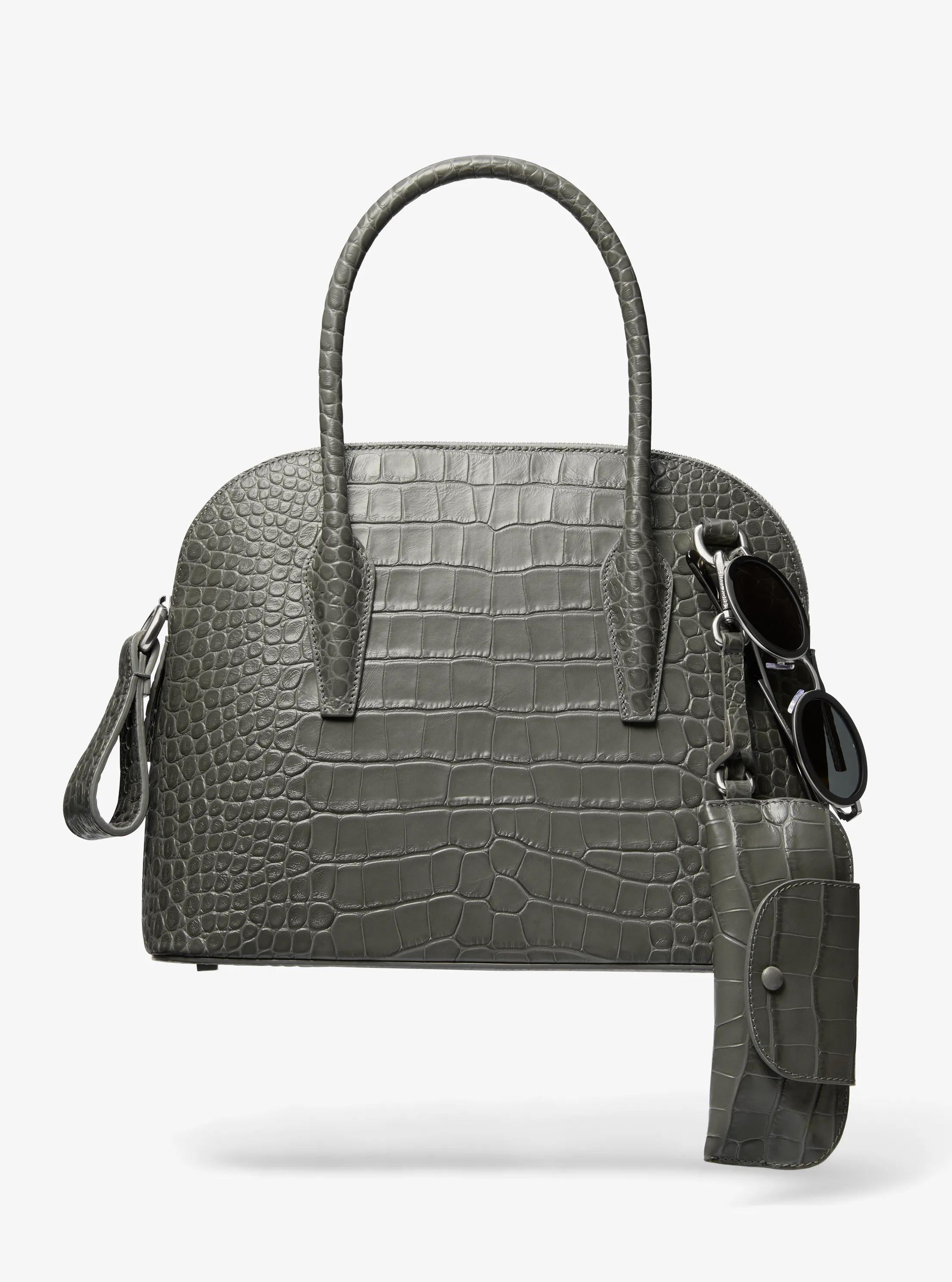 Kaitlin Medium Crocodile Embossed Leather Dome Satchel Designer Handbag Fashion Shoulder Bag