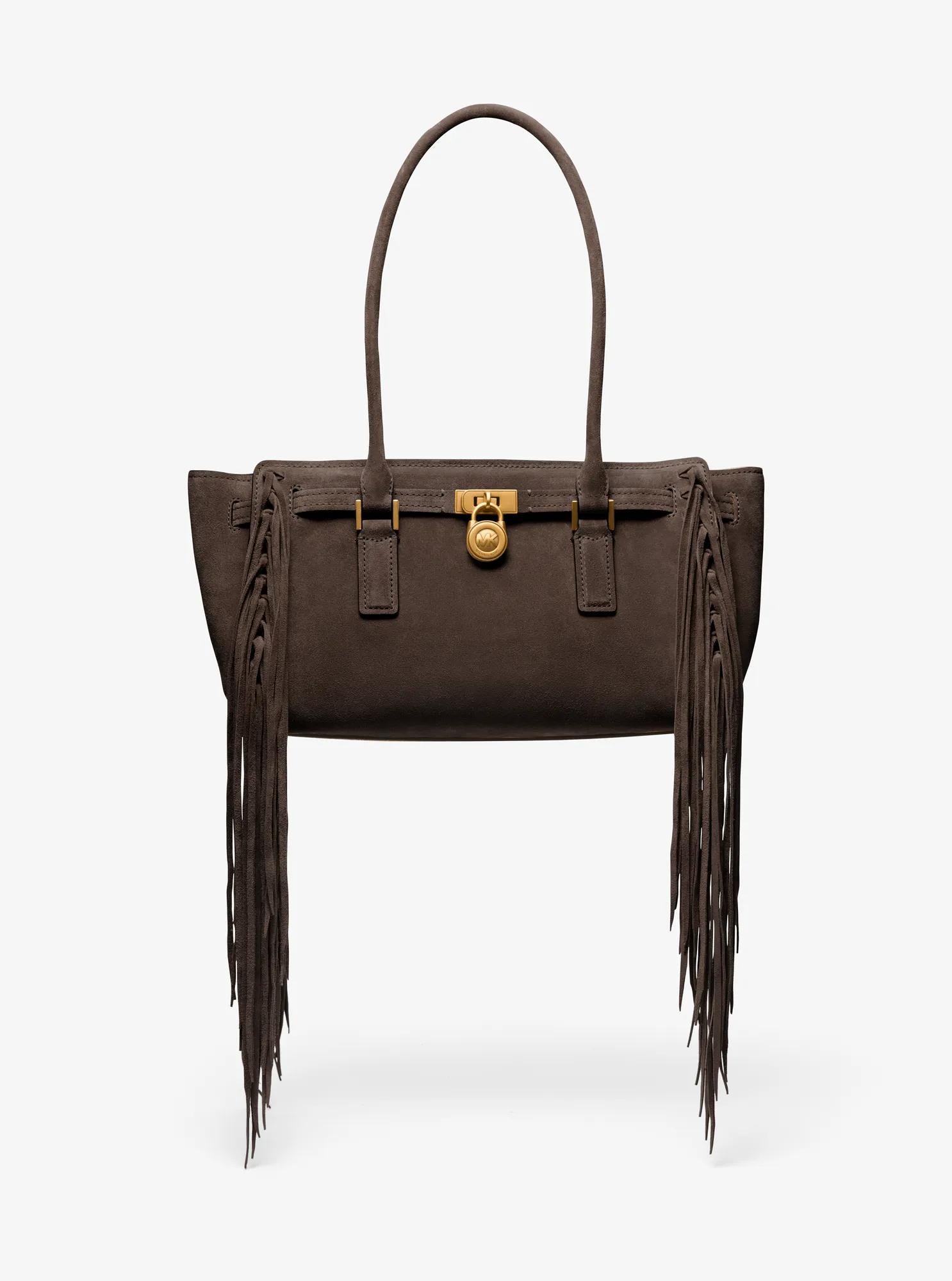 Hamilton Moderne Small Fringed Suede Satchel Designer Handbag Fashion Shoulder Bag