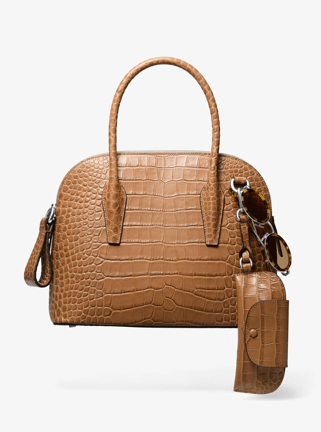 Kaitlin Medium Crocodile Embossed Leather Dome Satchel Designer Handbag Fashion Shoulder Bag