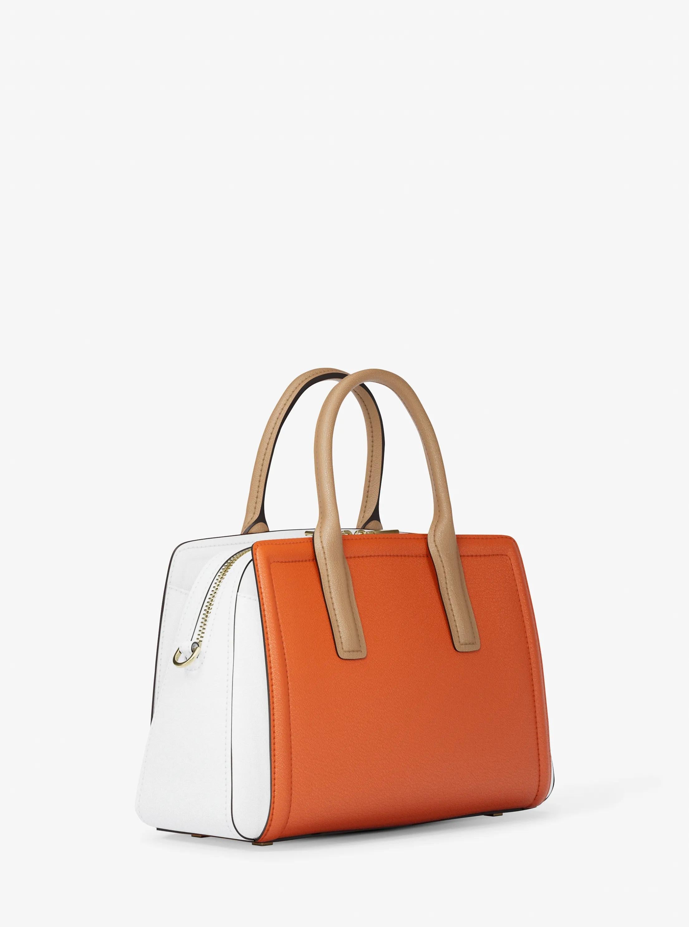 Laila Medium Color-Block Pebbled Leather Satchel Designer Handbag Fashion Shoulder Bag