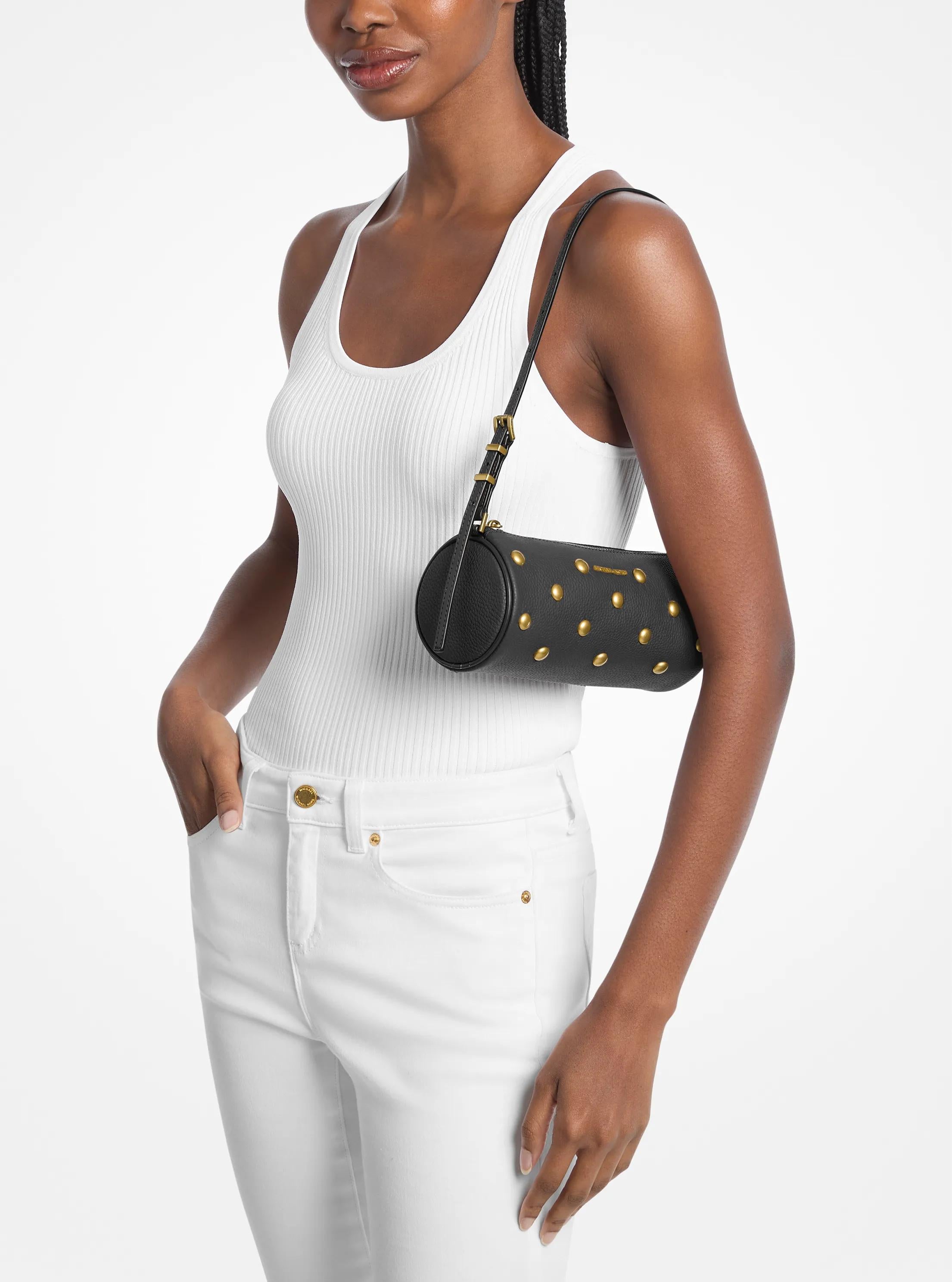 Izzy Small Studded Pebbled Leather Barrel Pochette Designer Handbag Fashion Shoulder Bag