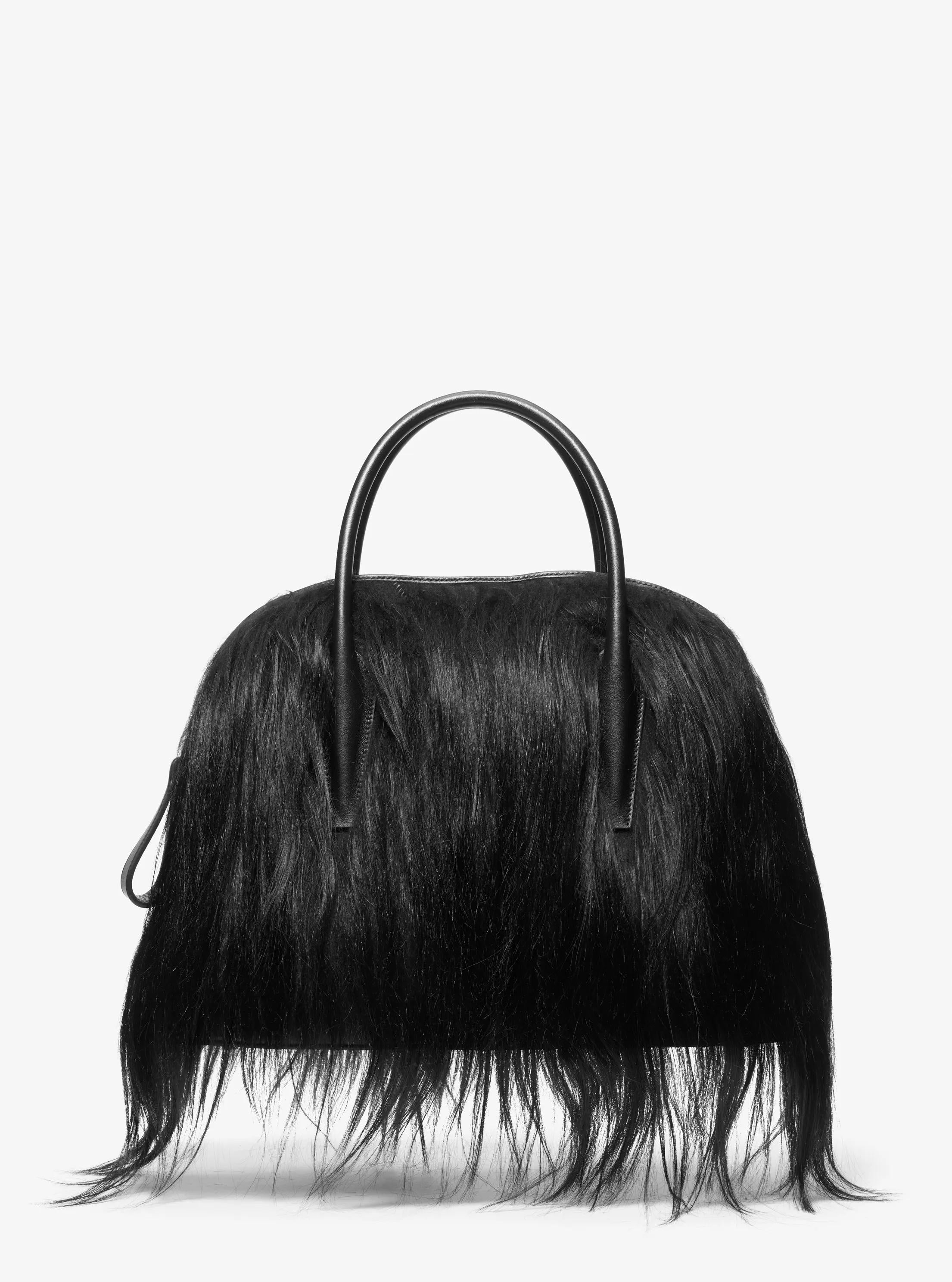 Kaitlin Large Long Haired Shearling Dome Satchel Designer Handbag Fashion Shoulder Bag