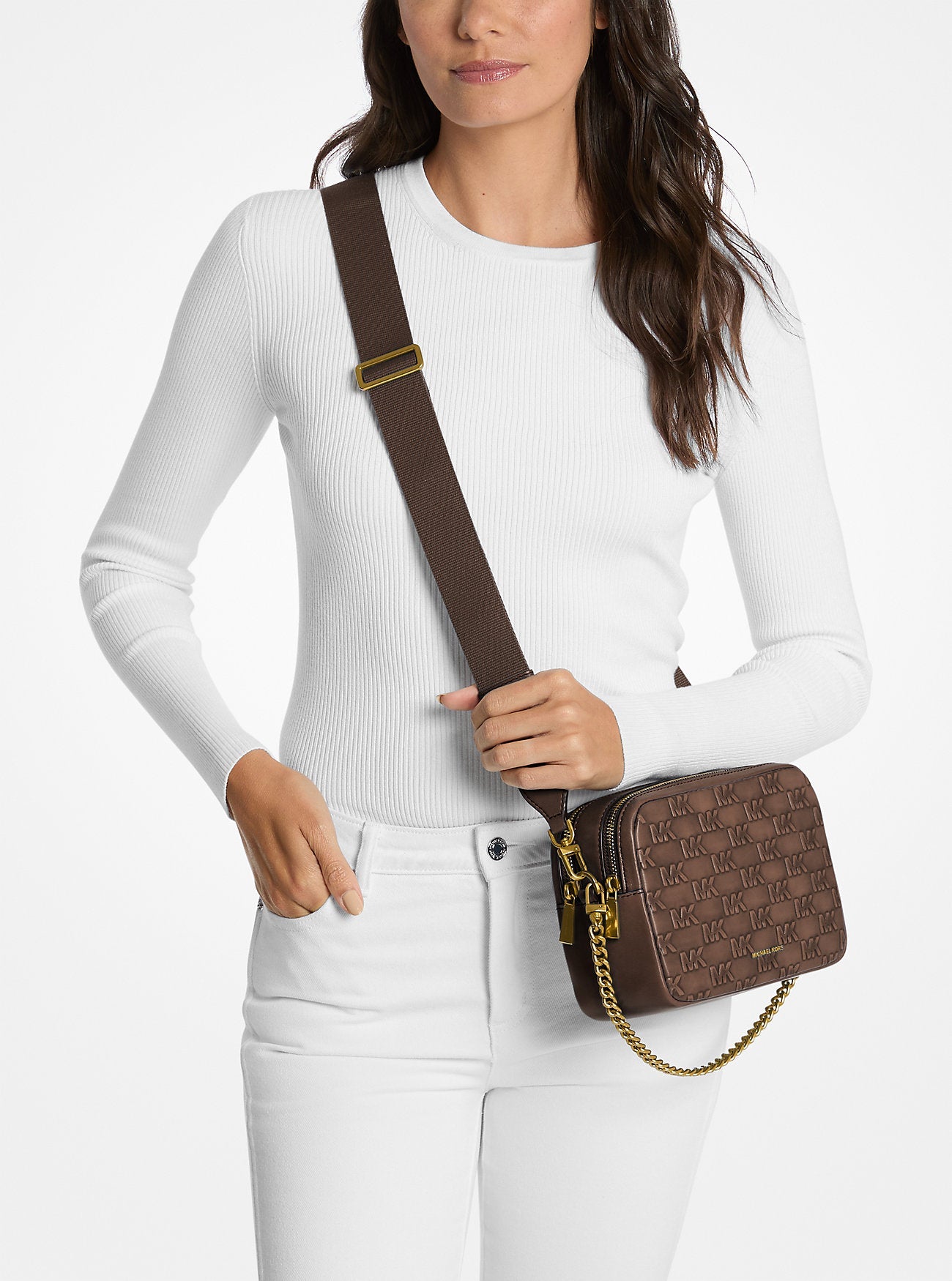 Bryant Medium Logo Embossed Burnished Leather Crossbody Bag Designer Handbag Fashion Shoulder Bag