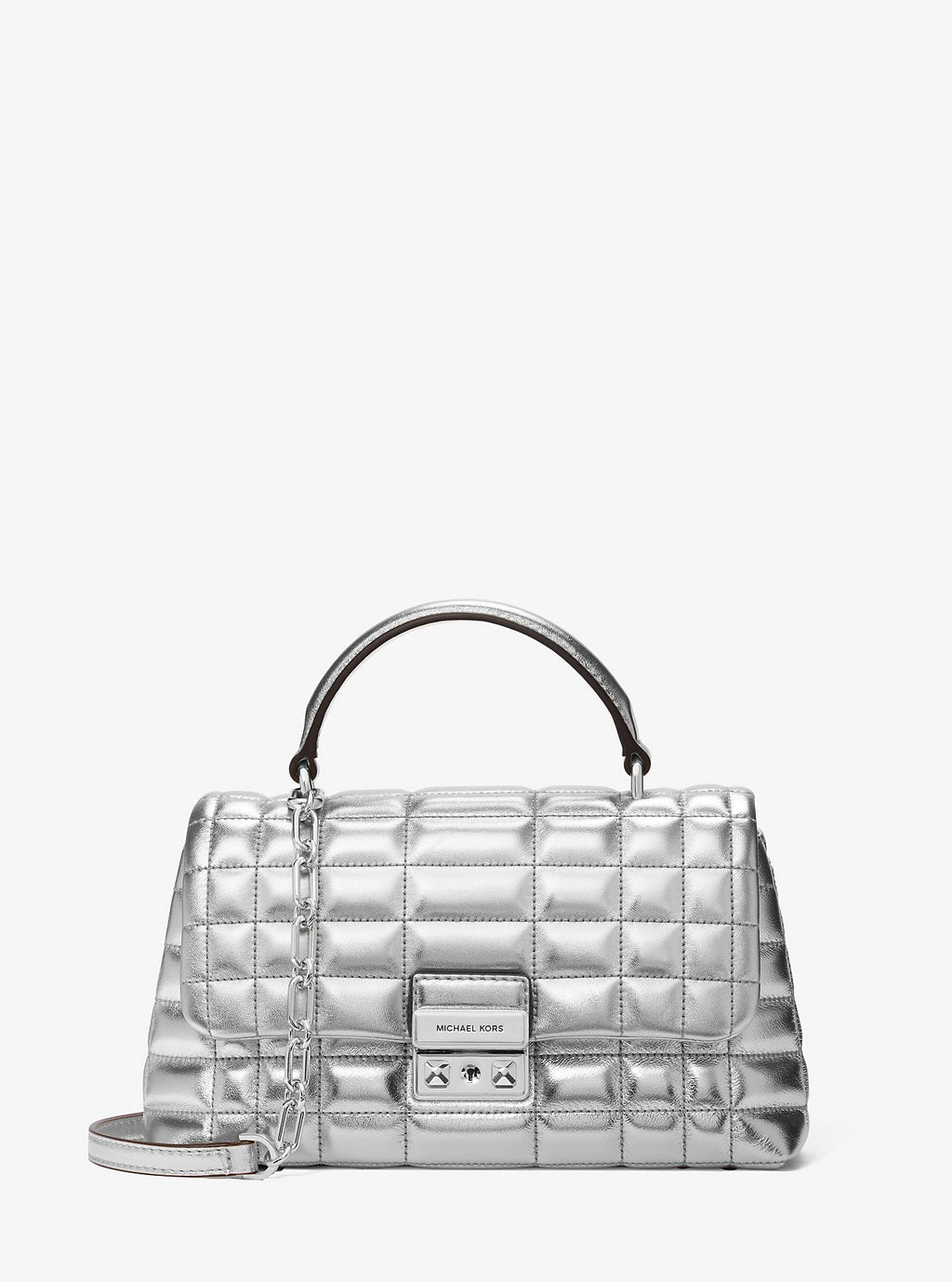 Tribeca Medium Quilted Metallic Leather Satchel Designer Handbag Fashion Shoulder Bag