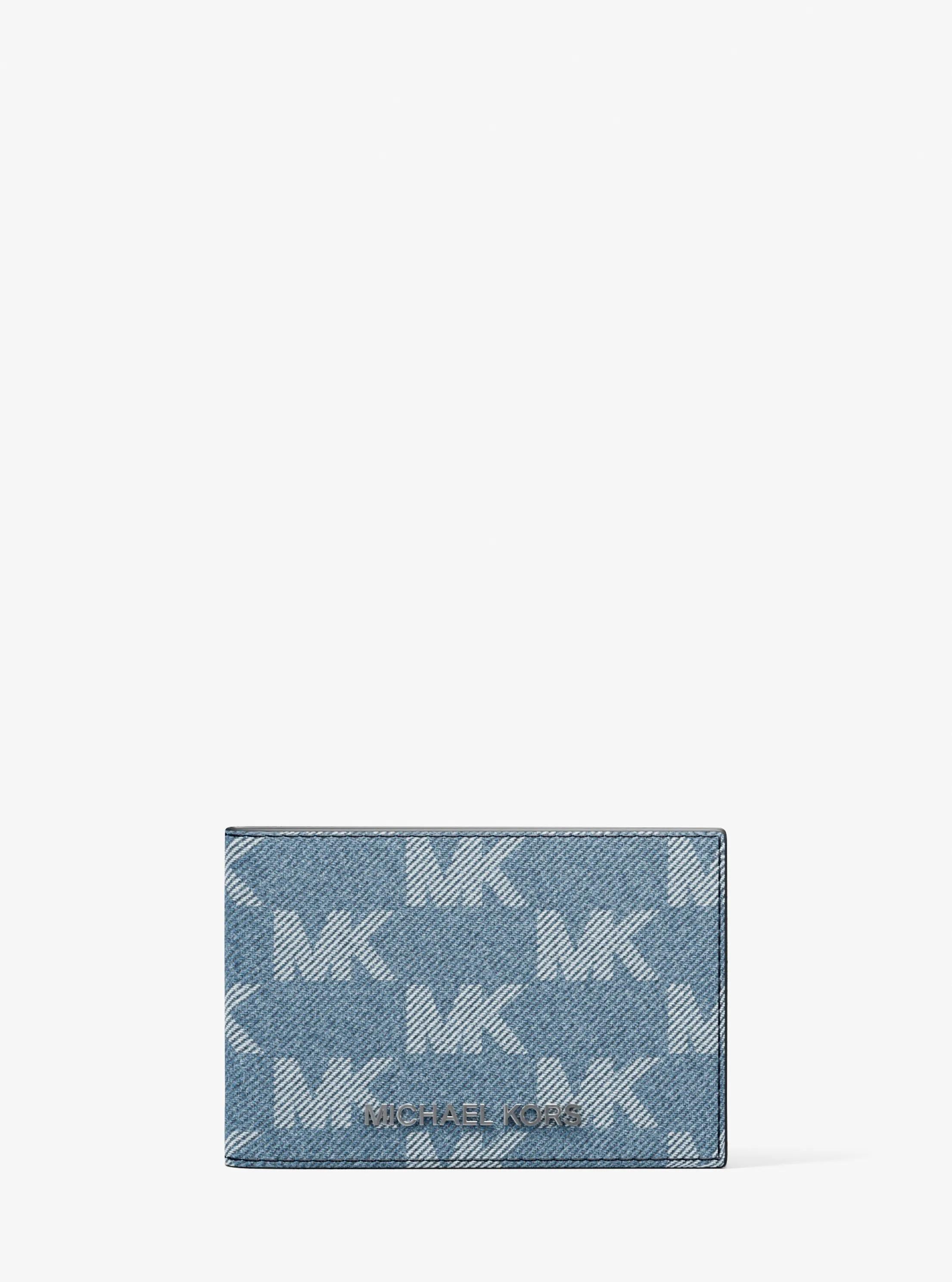 Cooper Medium Logo Jacquard Denim Wallet Designer Wallet Card Holder