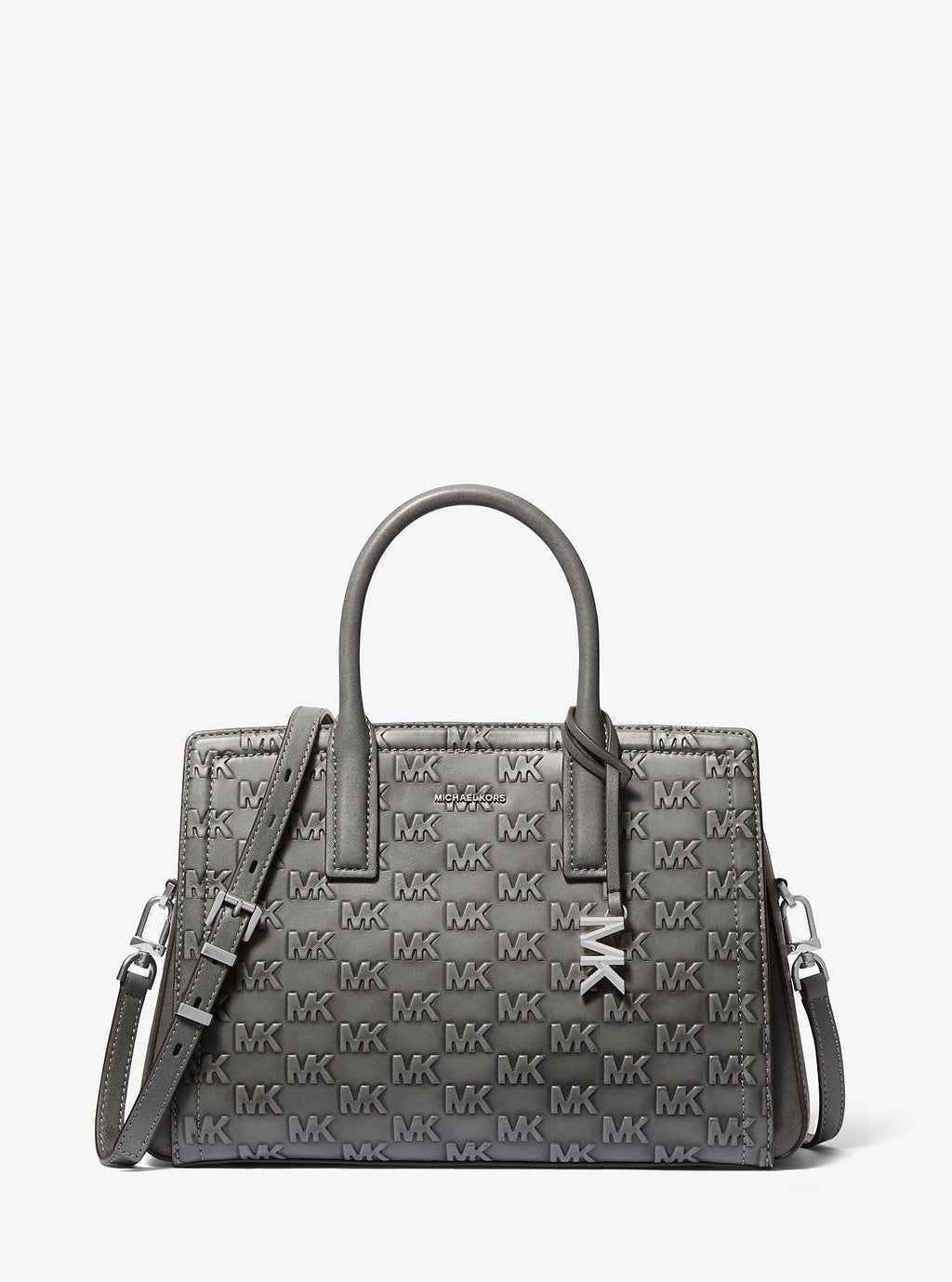 Laila Medium Logo Embossed Burnished Leather Satchel Designer Handbag Fashion Shoulder Bag