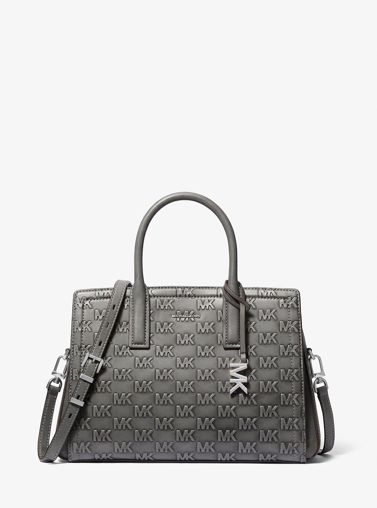 Laila Medium Logo Embossed Burnished Leather Satchel Designer Handbag Fashion Shoulder Bag
