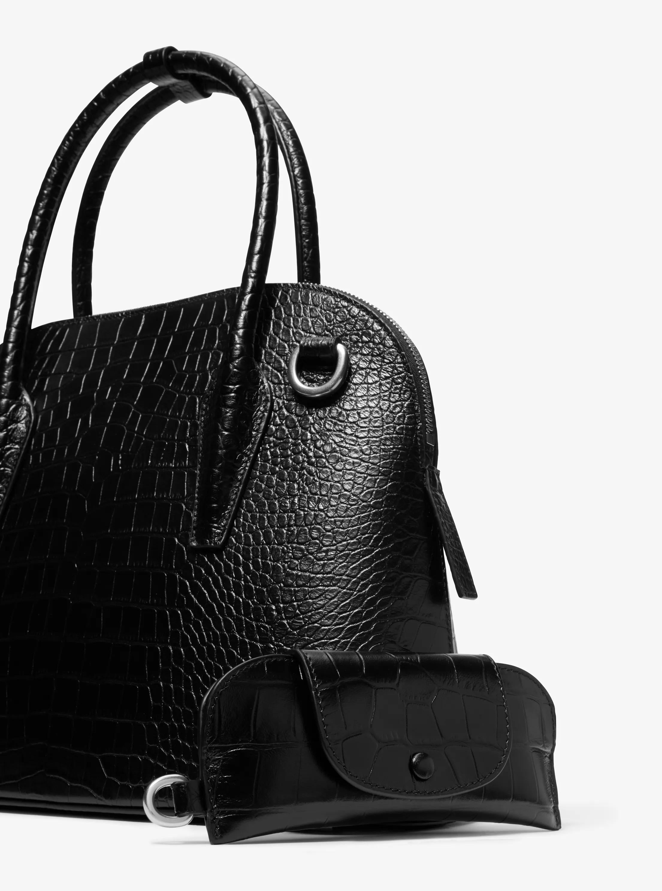 Kaitlin Medium Crocodile Embossed Leather Dome Satchel Designer Handbag Fashion Shoulder Bag