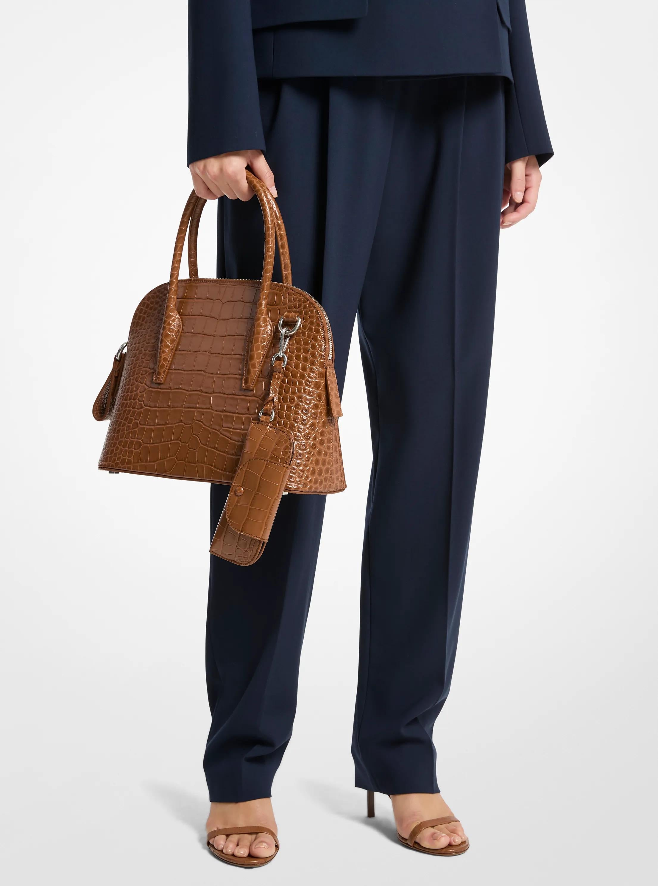 Kaitlin Medium Crocodile Embossed Leather Satchel Designer Handbag Fashion Shoulder Bag