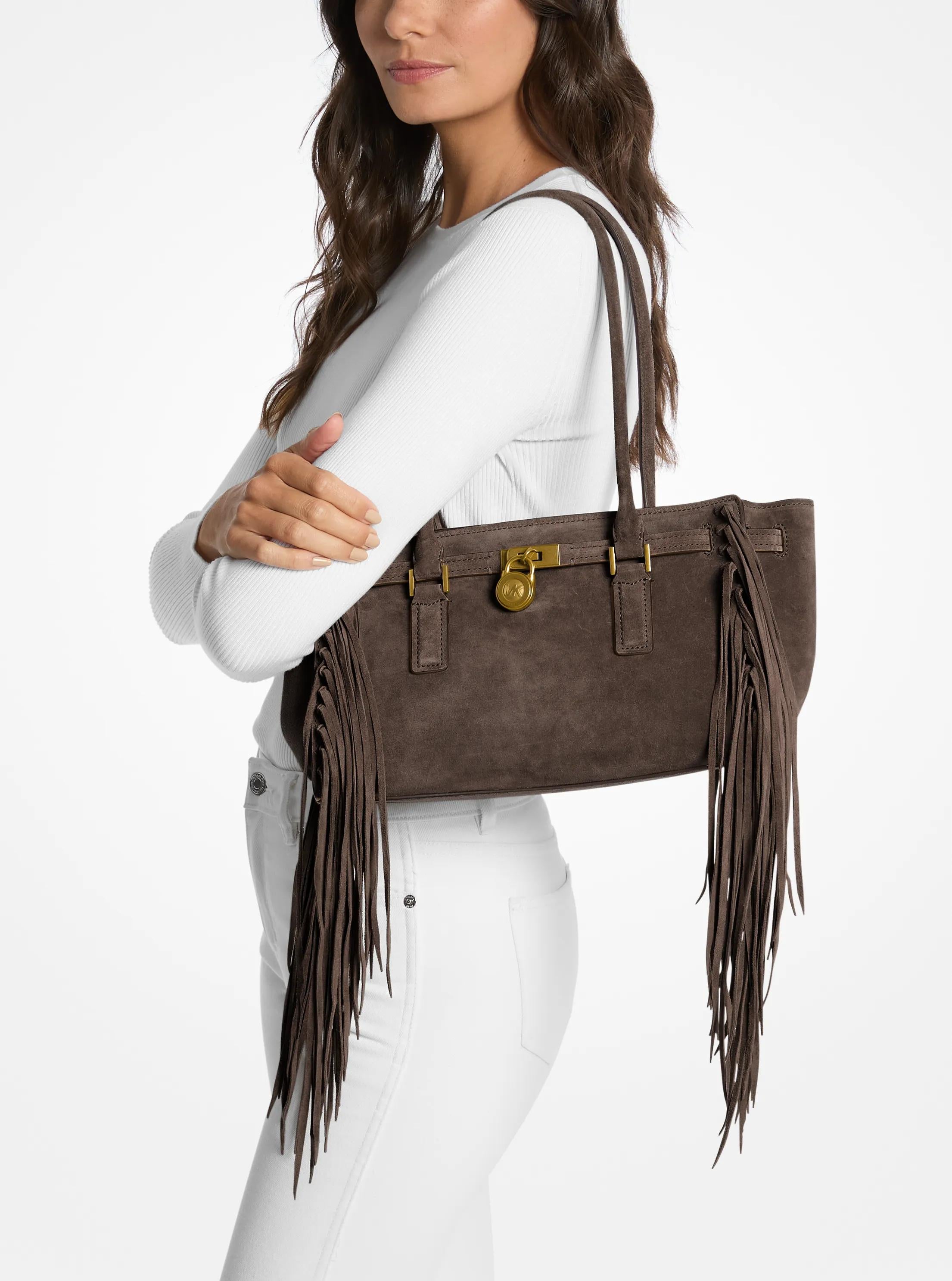 Hamilton Moderne Small Fringed Suede Satchel Designer Handbag Fashion Shoulder Bag