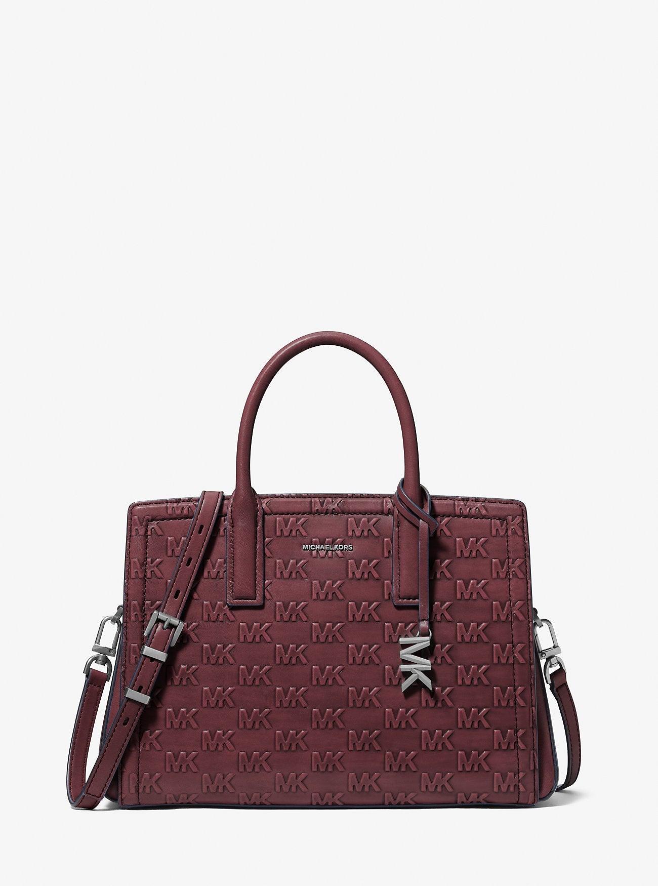 Laila Medium Logo Embossed Burnished Leather Satchel Designer Handbag Fashion Shoulder Bag