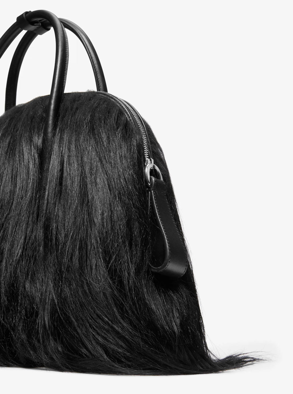 Kaitlin Large Long Haired Shearling Dome Satchel Designer Handbag Fashion Shoulder Bag