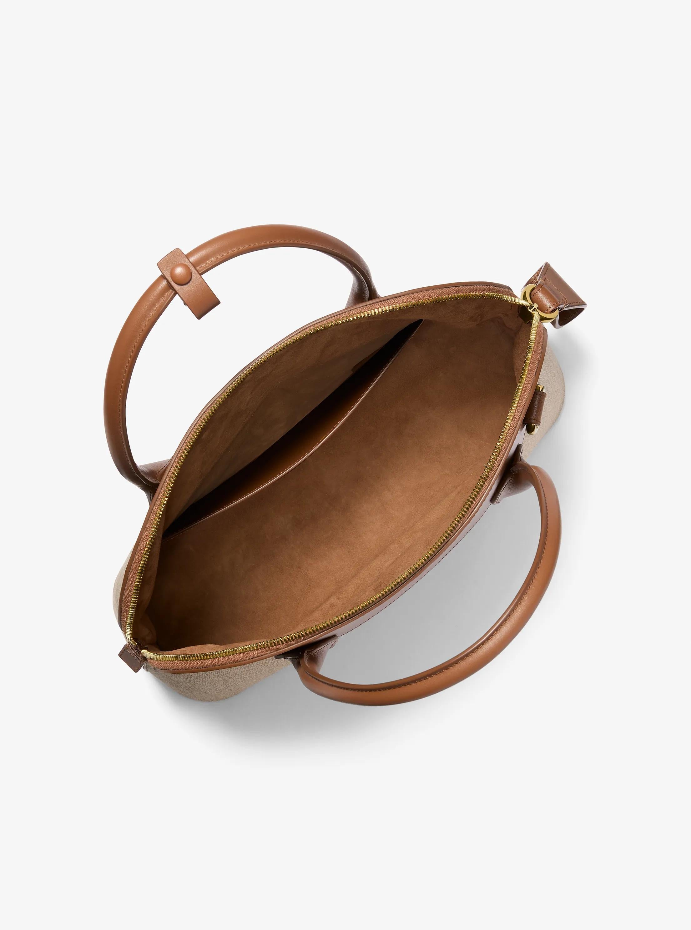 Kaitlin Large Linen and Leather Satchel Designer Handbag Fashion Shoulder Bag