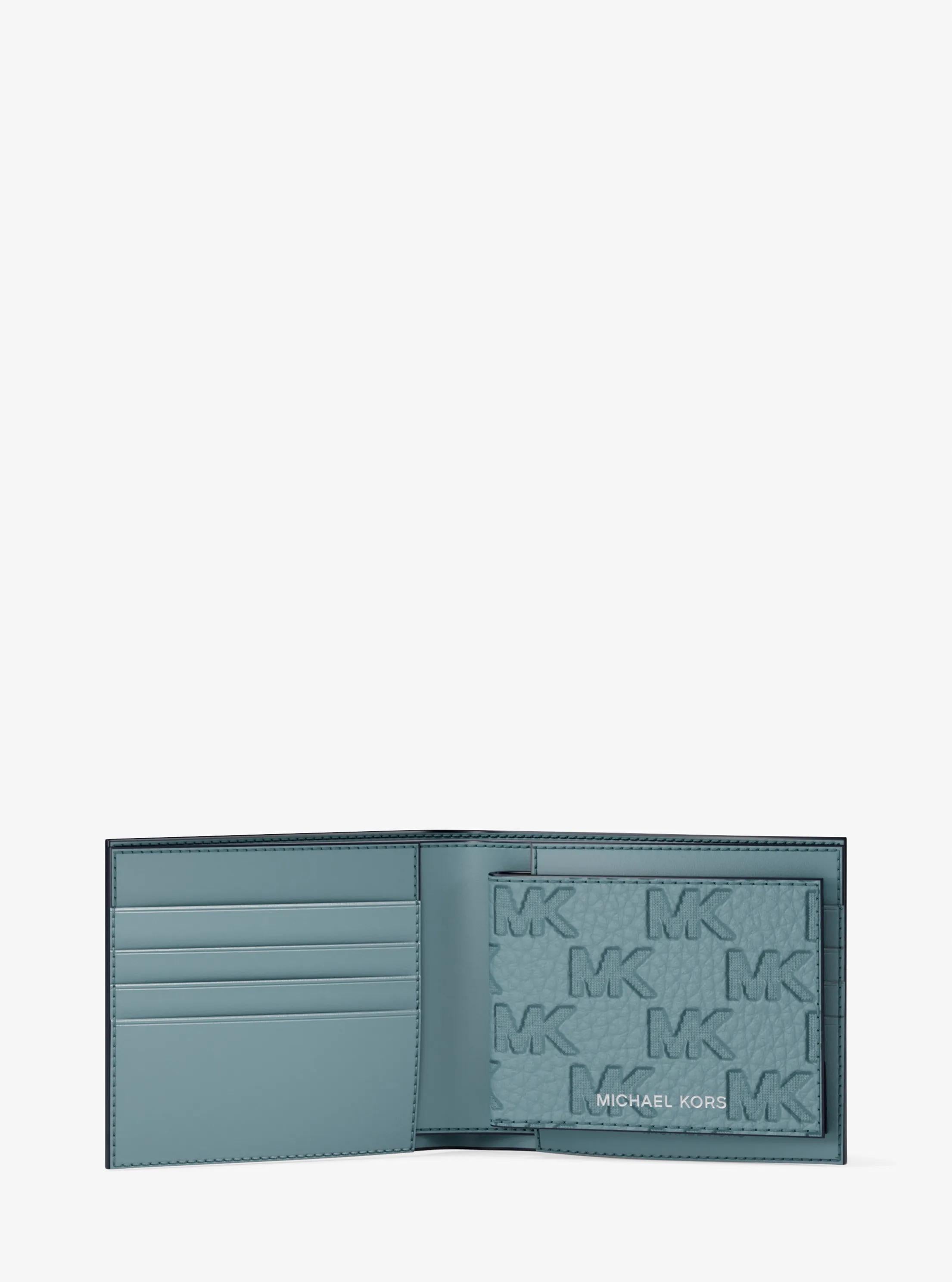 Hudson Logo Embossed Leather Billfold Wallet and Passcase Designer Wallet Card Holder