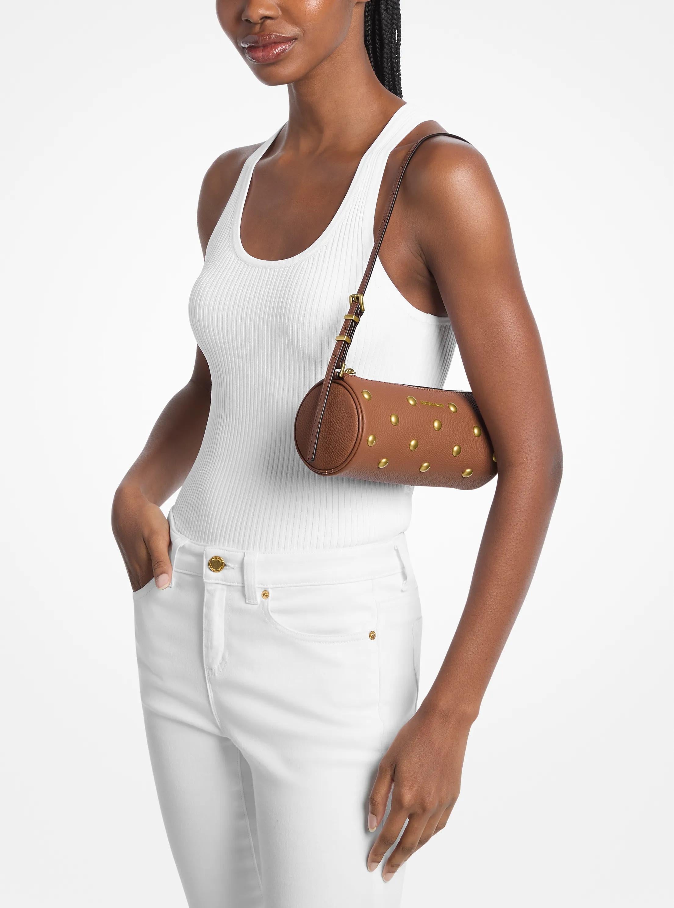 Izzy Small Studded Pebbled Leather Barrel Pochette Designer Handbag Fashion Shoulder Bag