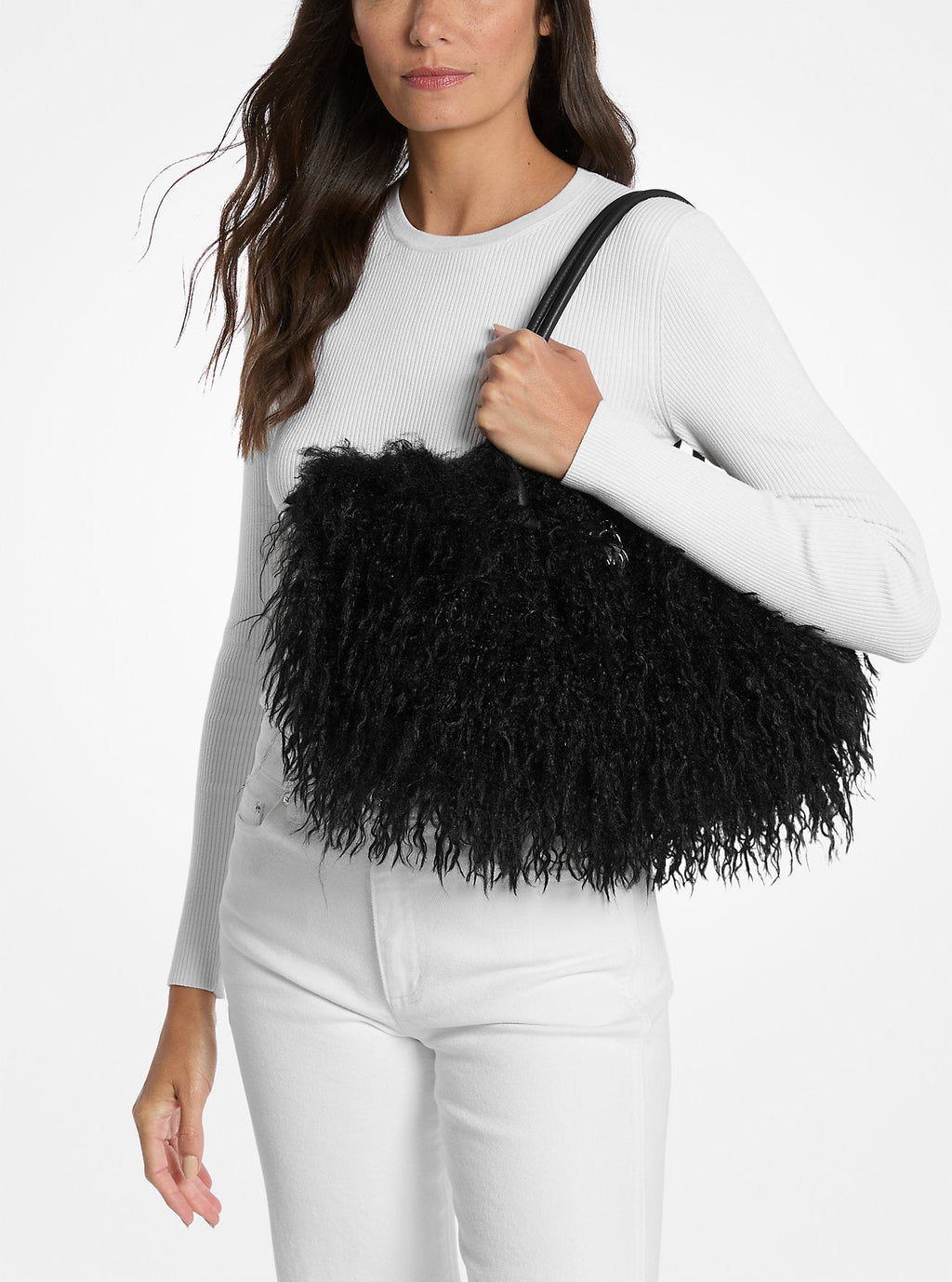 Hamilton Moderne Small Faux Shearling Satchel Designer Handbag Fashion Shoulder Bag