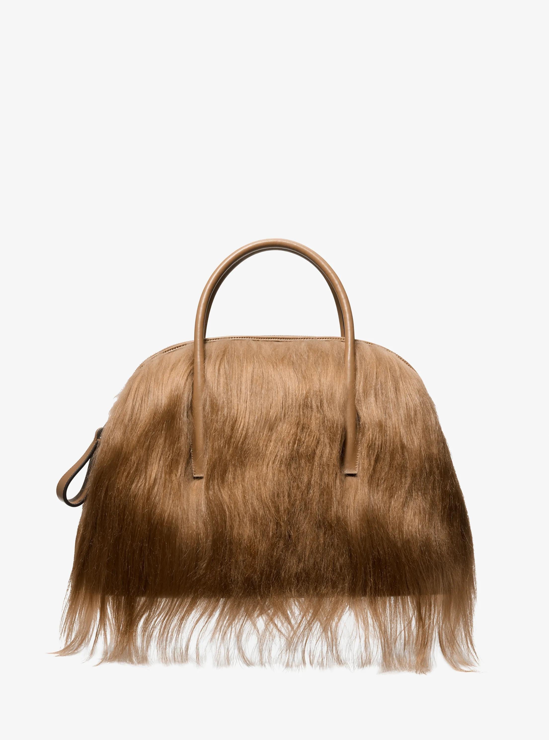 Kaitlin Large Long Haired Shearling Dome Satchel Designer Handbag Fashion Shoulder Bag