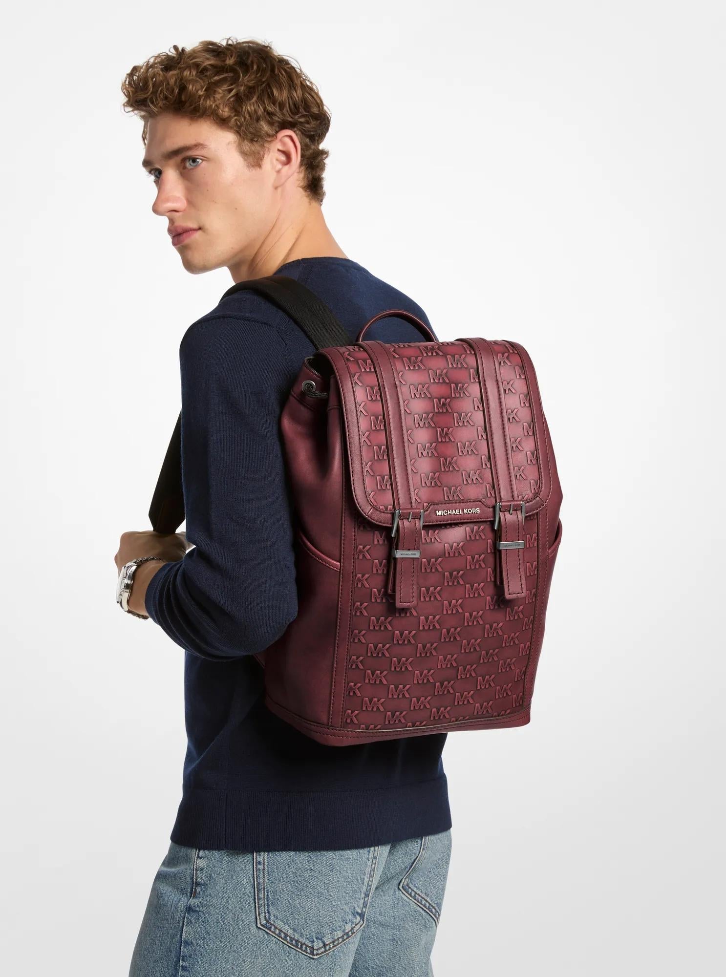 Colby Medium Logo Embossed Burnished Leather Backpack Popular Style Fashion Accessory