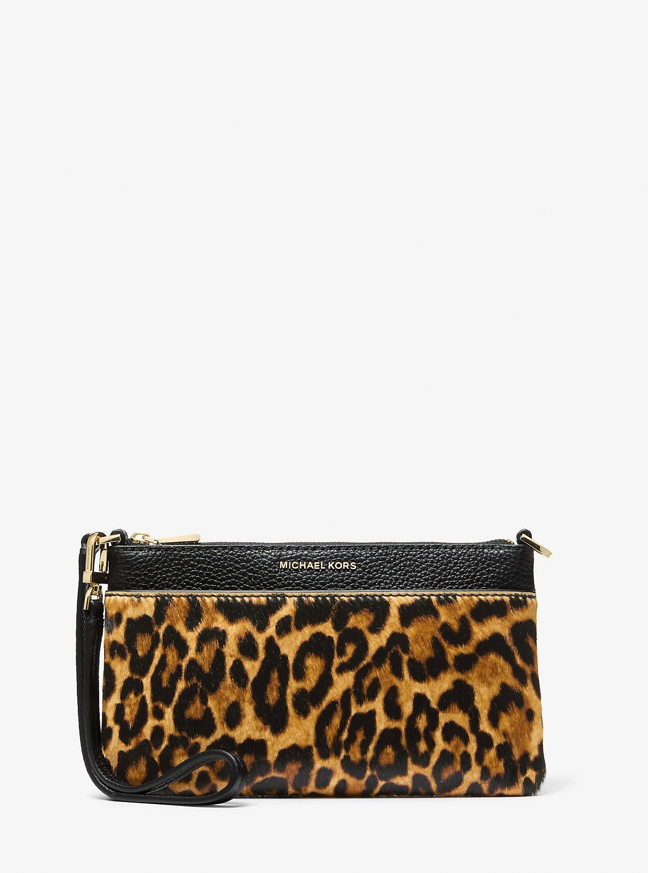 Jet Set Medium Leopard Print Calf Hair and Leather Wristlet Designer Handbag Fashion Shoulder Bag