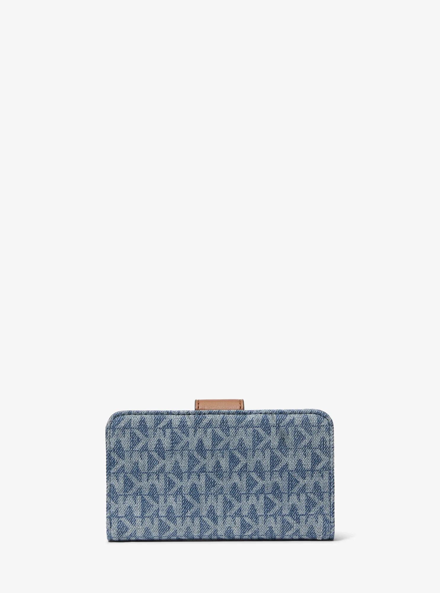 MK Pop Charm Medium Signature Logo Print Denim Wallet Designer Wallet Card Holder
