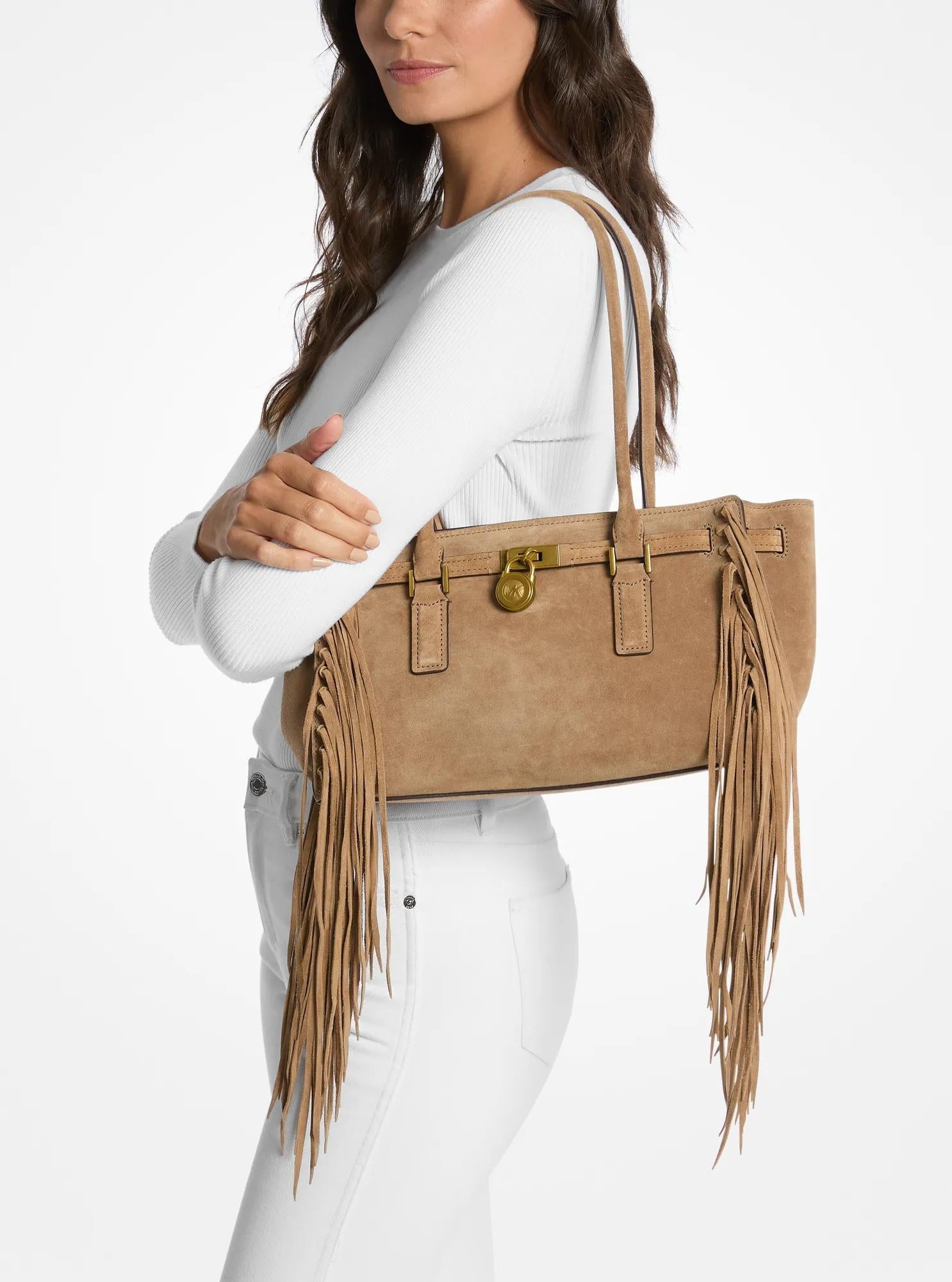 Hamilton Moderne Small Fringed Suede Satchel Designer Handbag Fashion Shoulder Bag