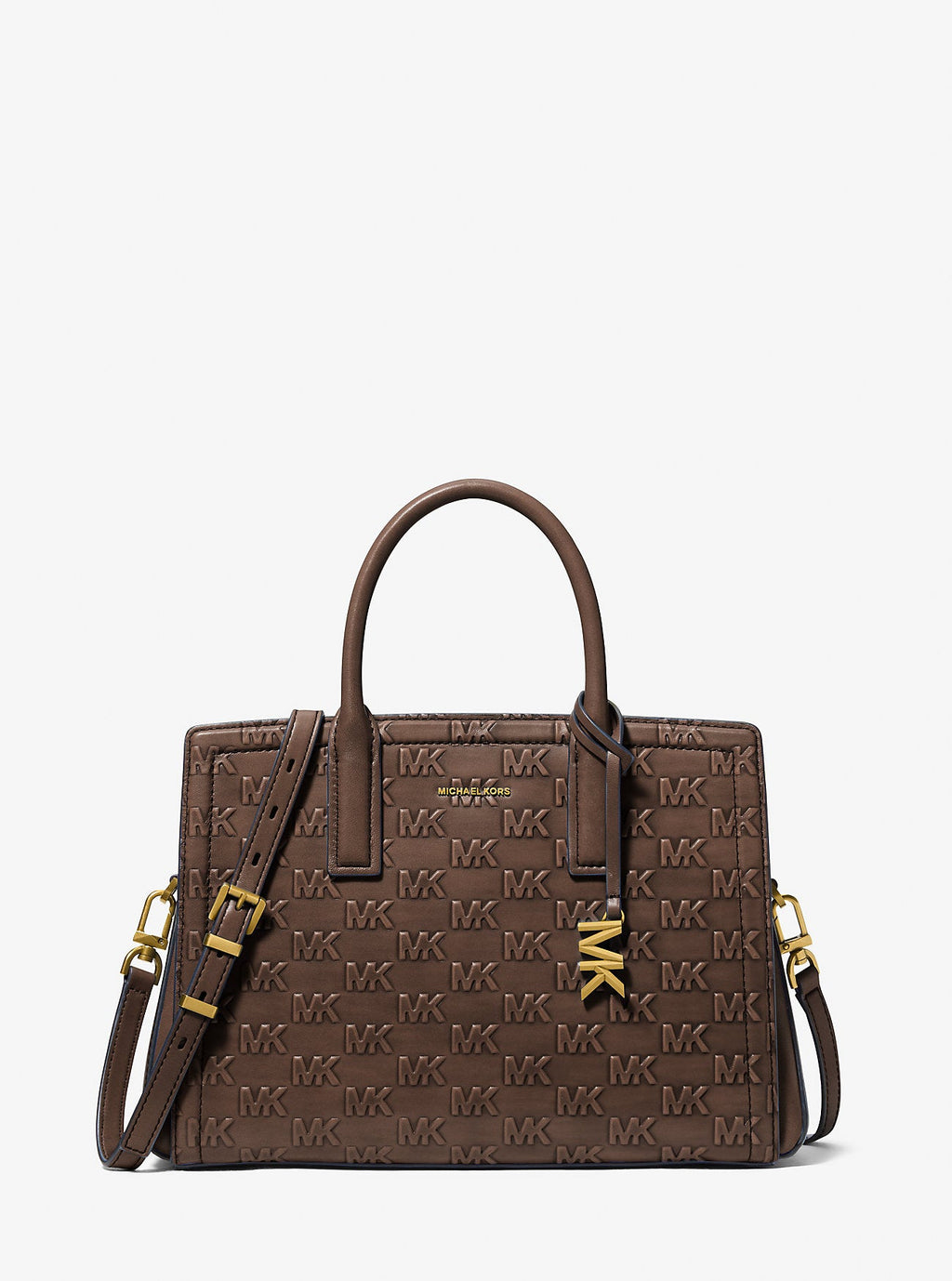 Laila Medium Logo Embossed Burnished Leather Satchel Designer Handbag Fashion Shoulder Bag