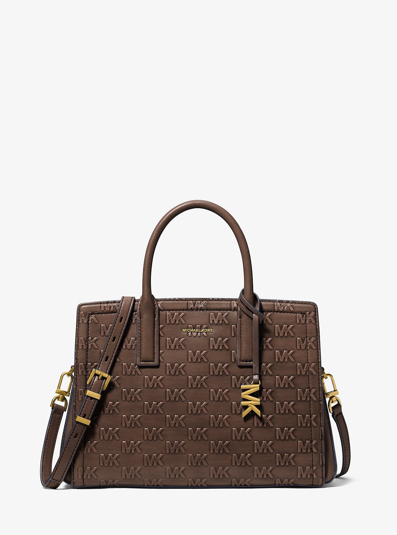 Laila Medium Logo Embossed Burnished Leather Satchel Designer Handbag Fashion Shoulder Bag