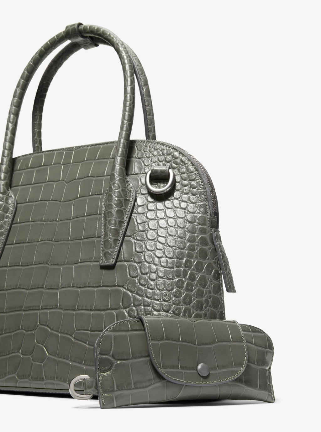 Kaitlin Medium Crocodile Embossed Leather Dome Satchel Designer Handbag Fashion Shoulder Bag