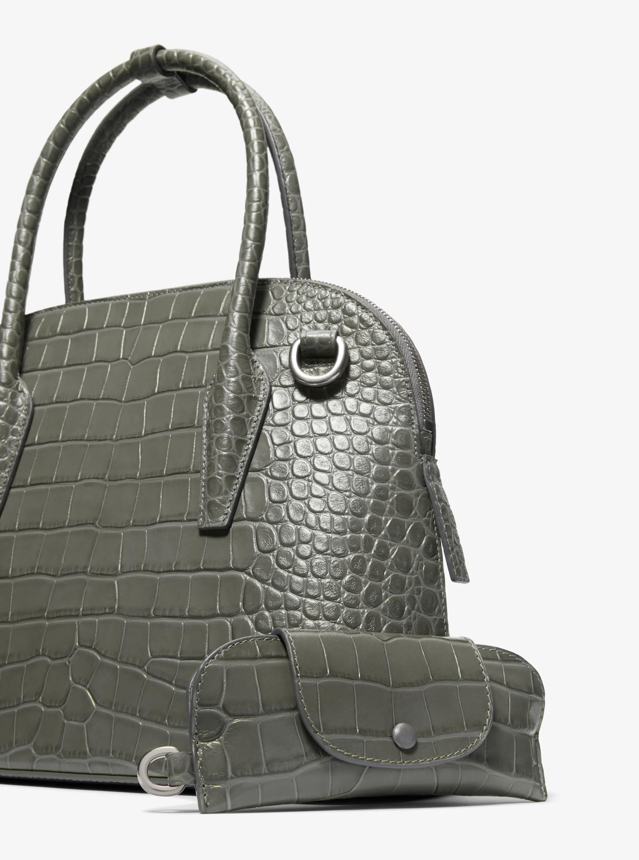 Kaitlin Medium Crocodile Embossed Leather Dome Satchel Designer Handbag Fashion Shoulder Bag