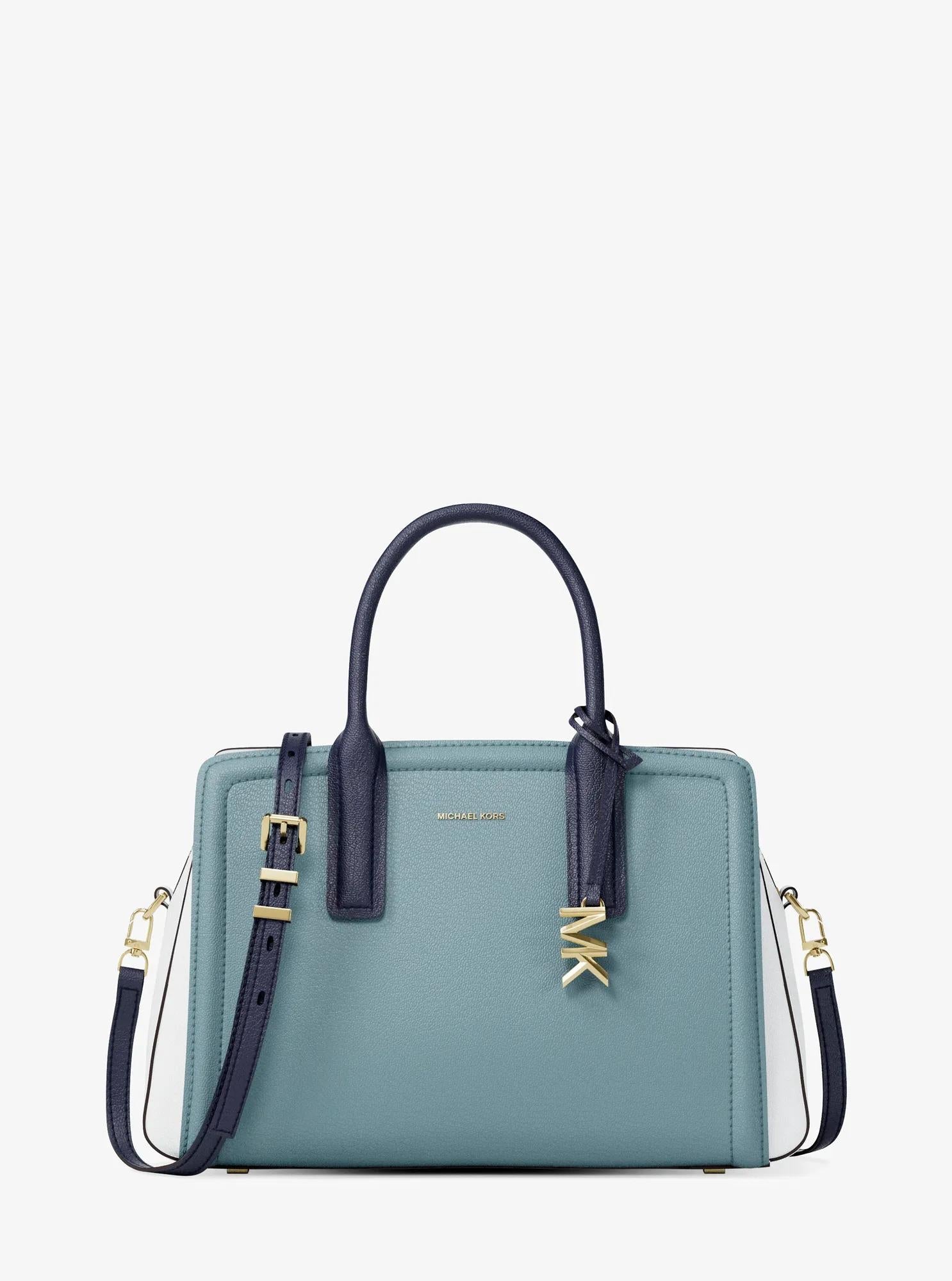 Laila Medium Color-Block Pebbled Leather Satchel Designer Handbag Fashion Shoulder Bag