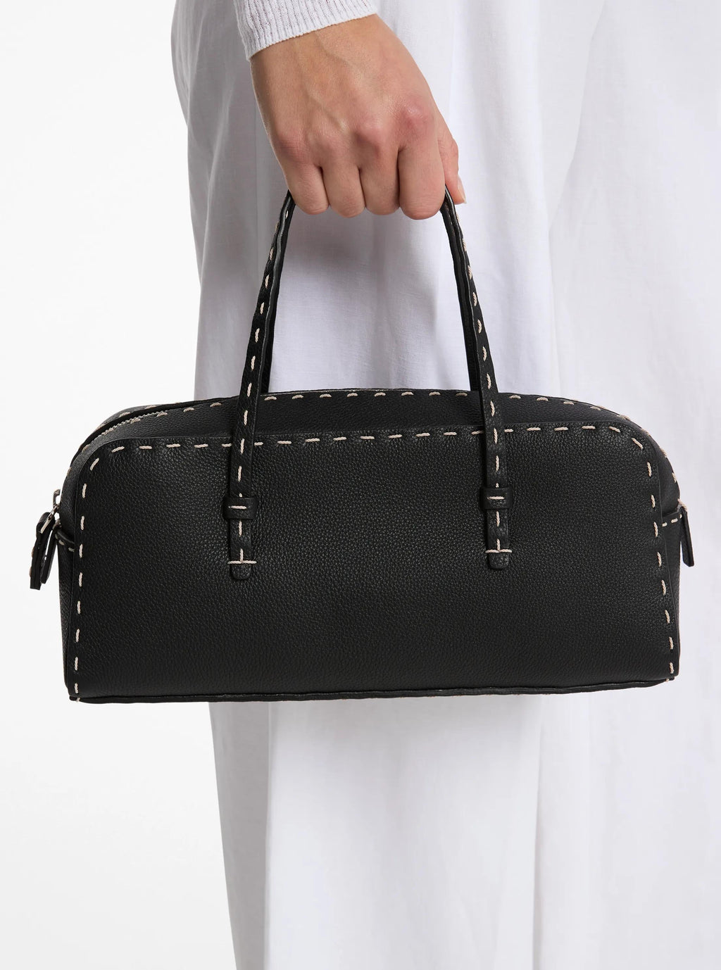 Roberta Hand-Stitched Pebbled Leather Satchel Designer Handbag Fashion Shoulder Bag