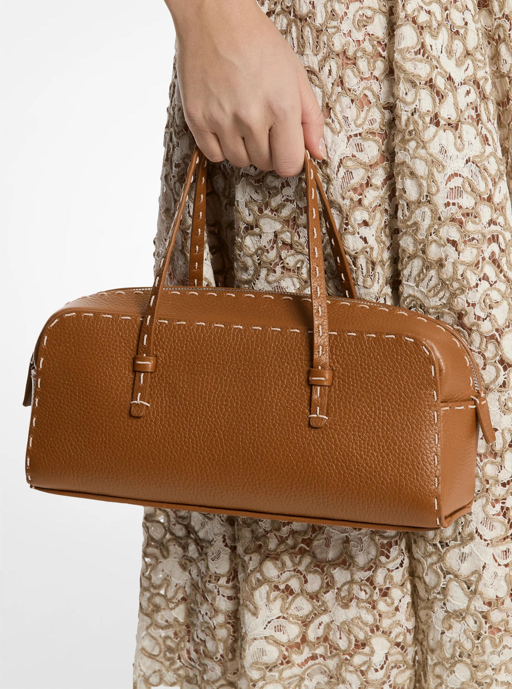 Roberta Hand-Stitched Pebbled Leather Satchel Designer Handbag Fashion Shoulder Bag