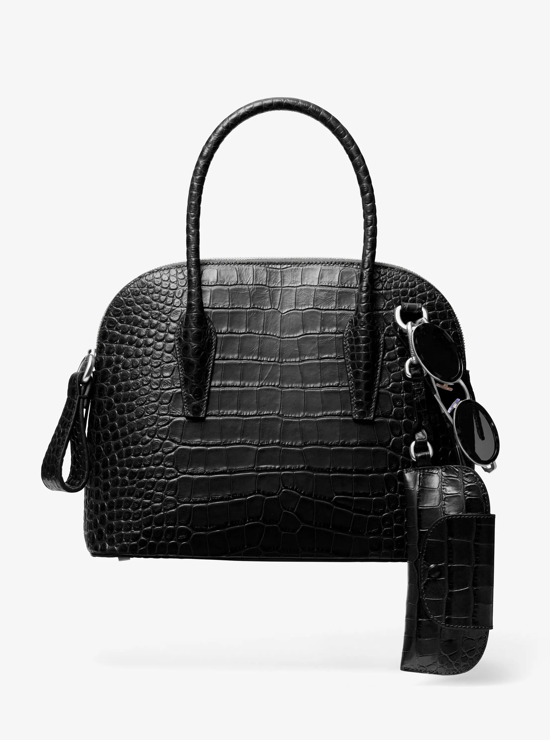 Kaitlin Medium Crocodile Embossed Leather Dome Satchel Designer Handbag Fashion Shoulder Bag