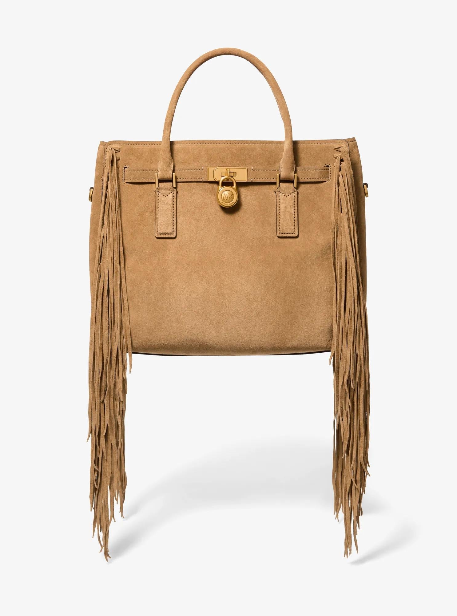 Hamilton Moderne Large Fringed Suede Satchel Designer Handbag Fashion Shoulder Bag