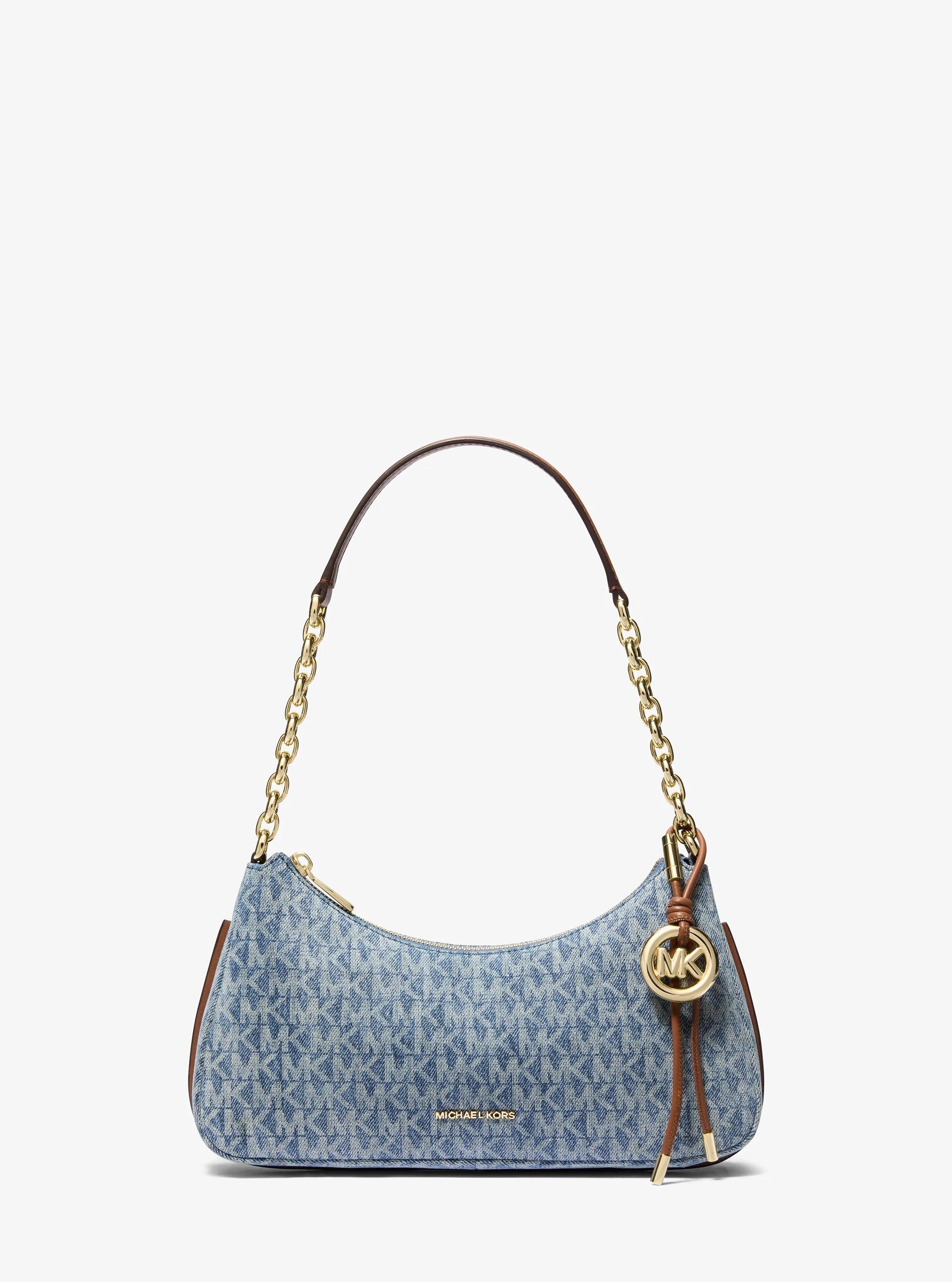 Nolita Medium Signature Logo Print Denim Chain Pochette Designer Handbag Fashion Shoulder Bag