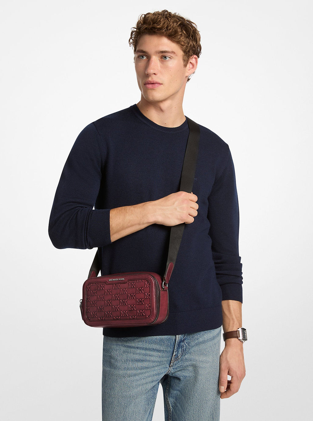 Hudson Logo Embossed Burnished Leather Crossbody Bag Designer Handbag Fashion Shoulder Bag