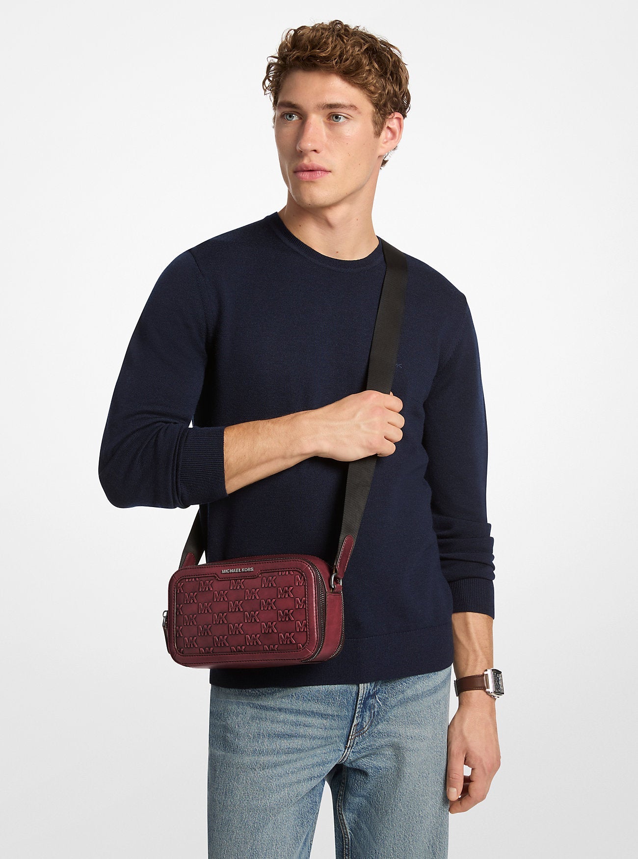 Hudson Logo Embossed Burnished Leather Crossbody Bag Designer Handbag Fashion Shoulder Bag