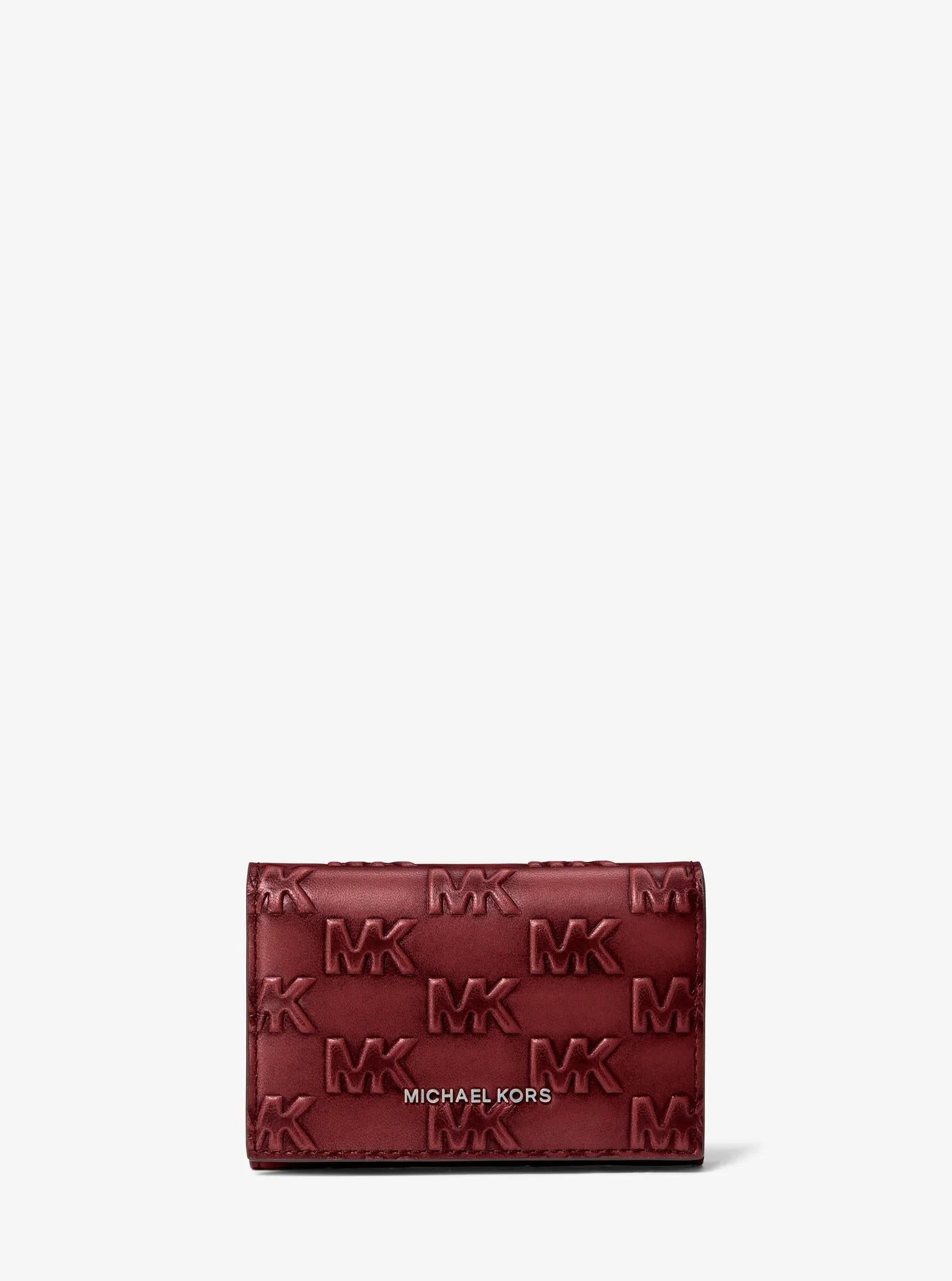 Hudson Logo Embossed Burnished Leather Wallet Designer Wallet Card Holder