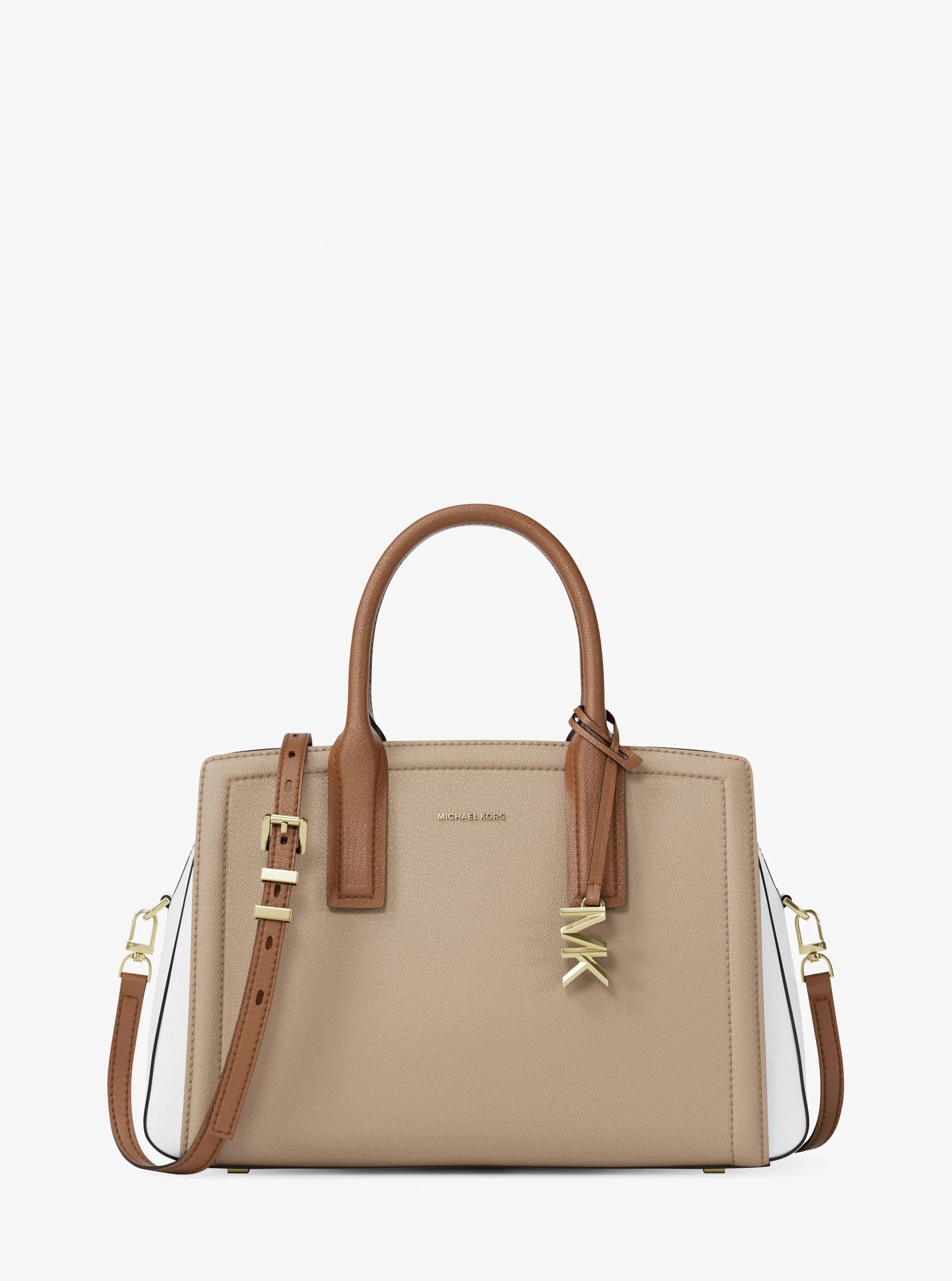 Laila Medium Color-Block Pebbled Leather Satchel Designer Handbag Fashion Shoulder Bag